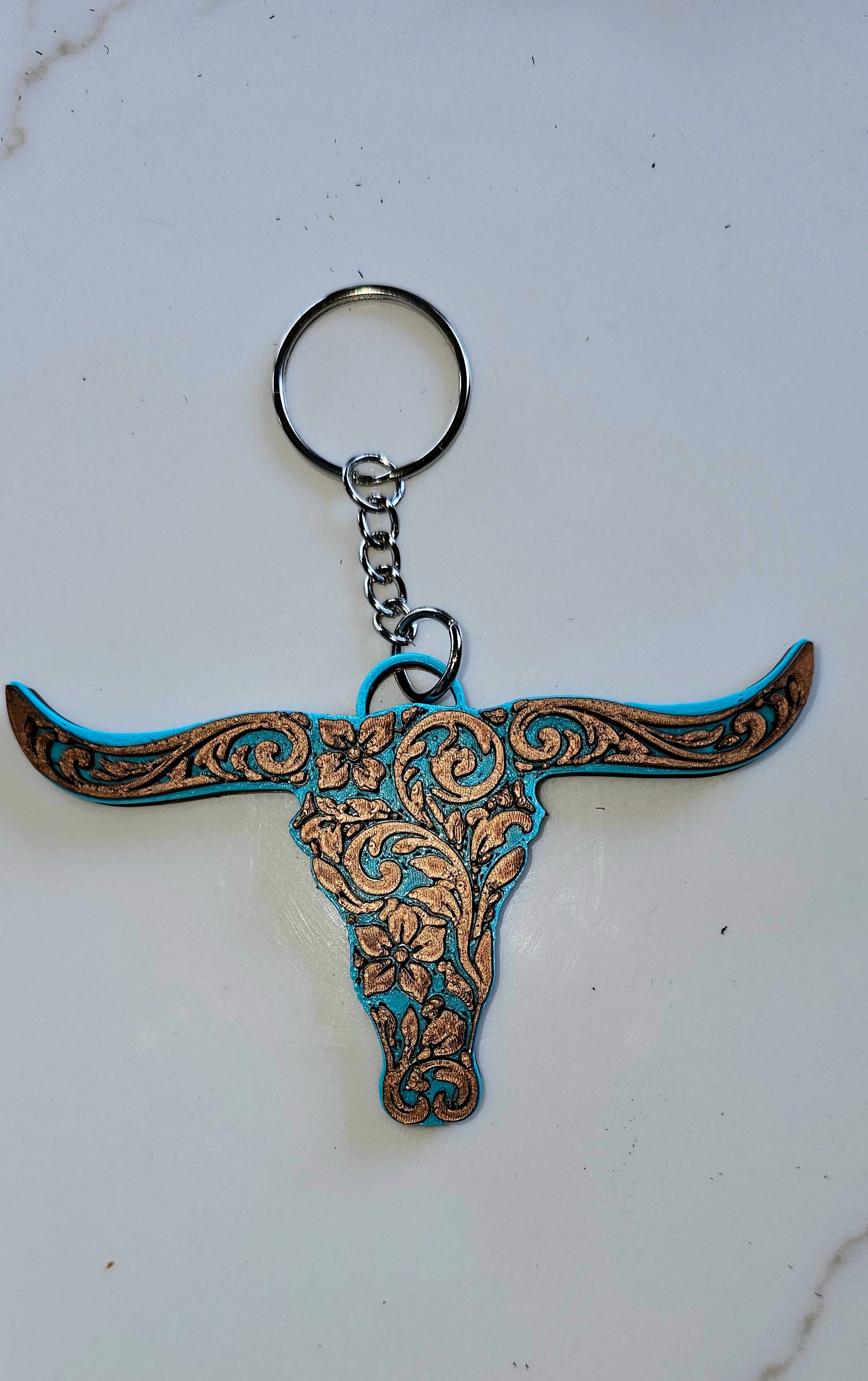 3D Printed Tooled Longhorn Keychain, Purse Charm, or Ornament