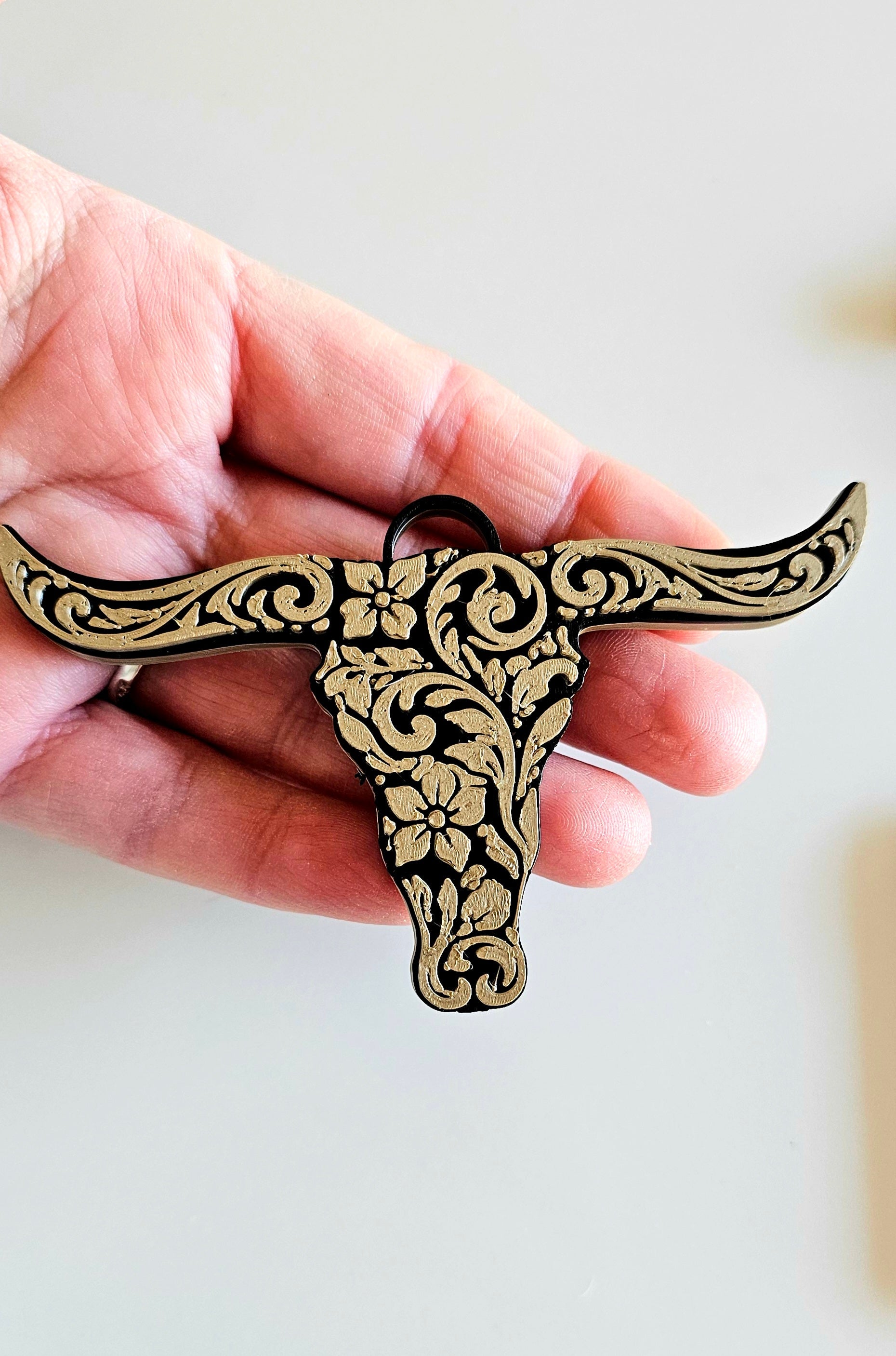 3D Printed Tooled Longhorn Keychain, Purse Charm, or Ornament