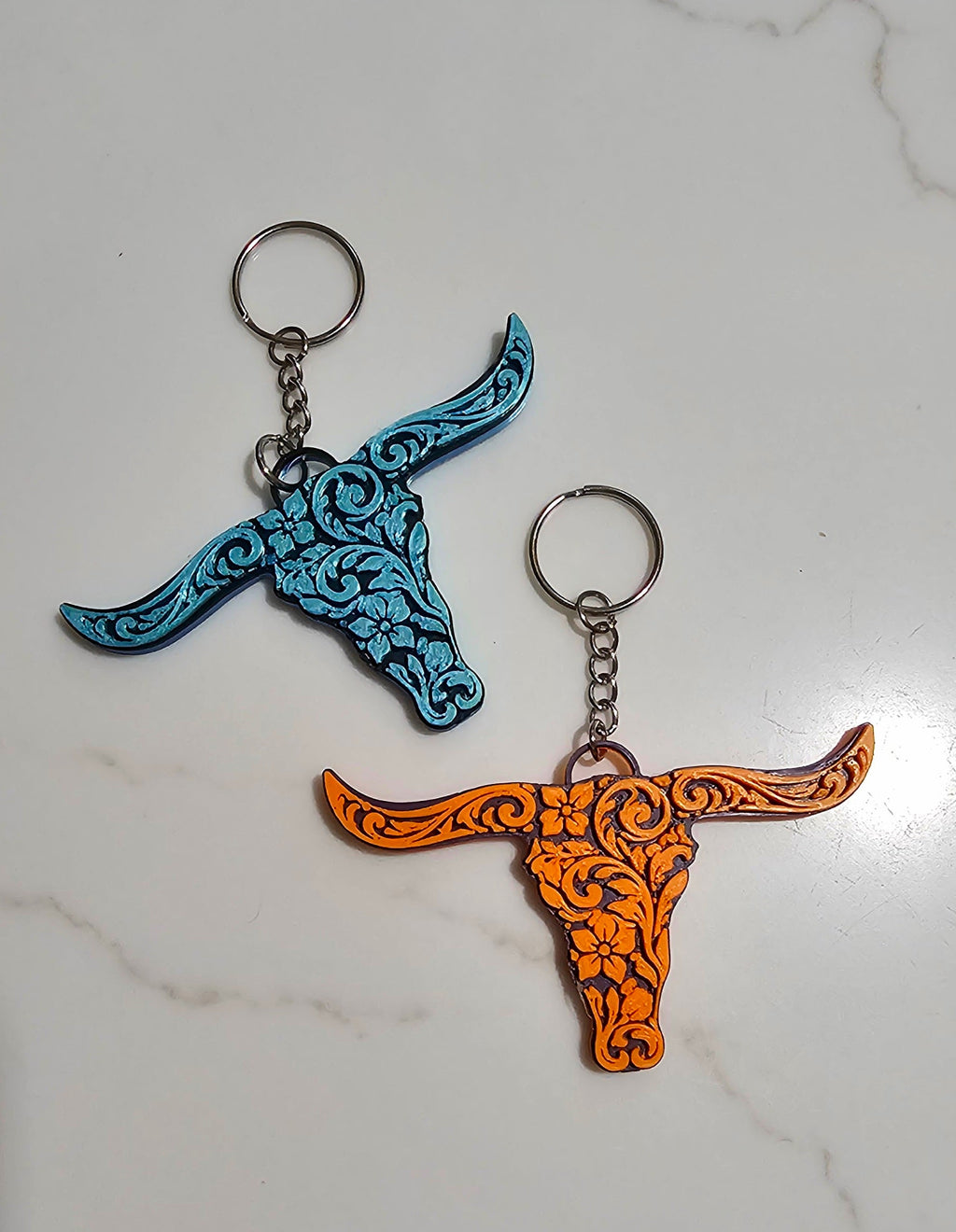 3D Printed Tooled Longhorn Keychain, Purse Charm, or Ornament