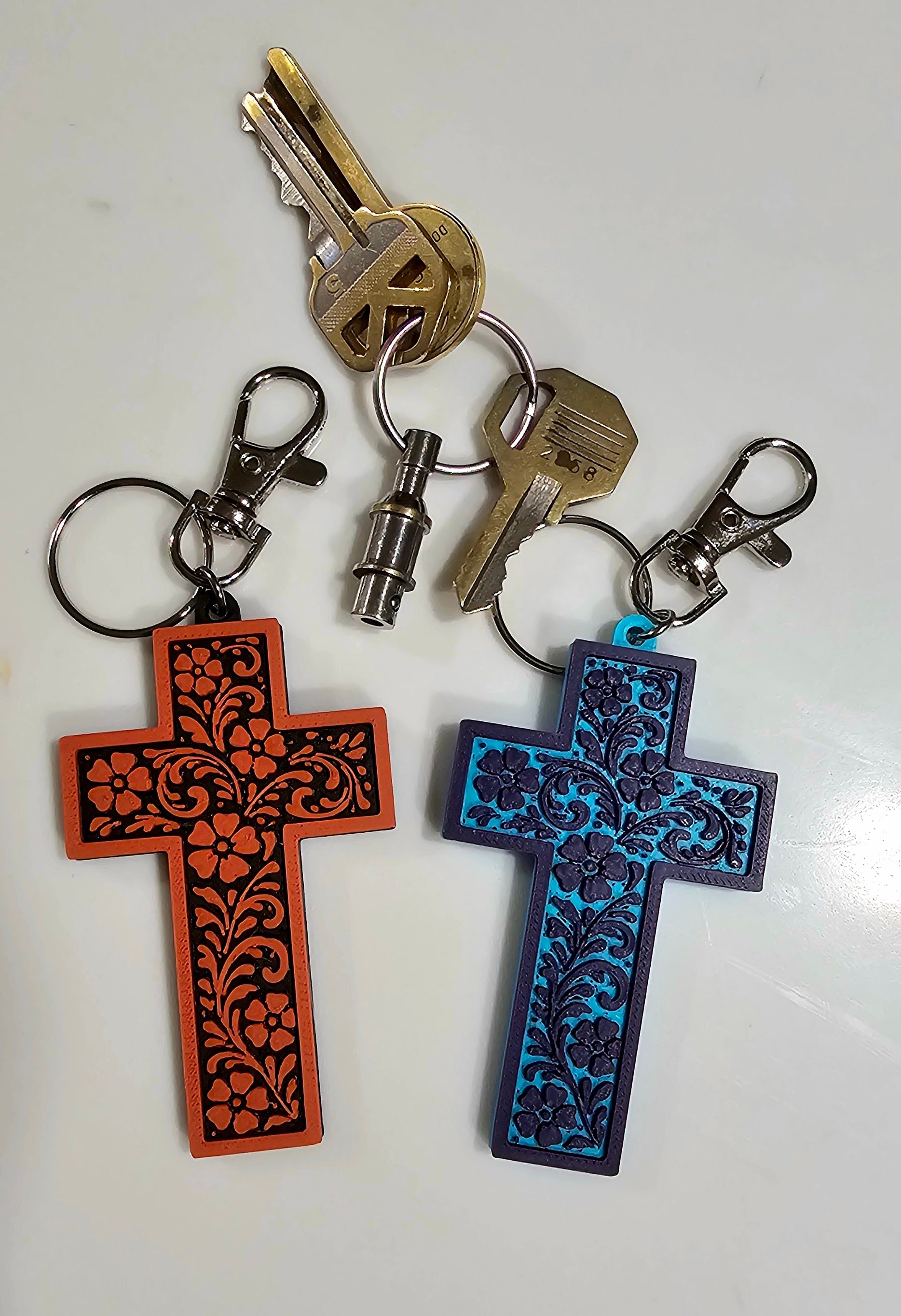 3D Printed Tooled Cross Wall Decor or Keychain Charm