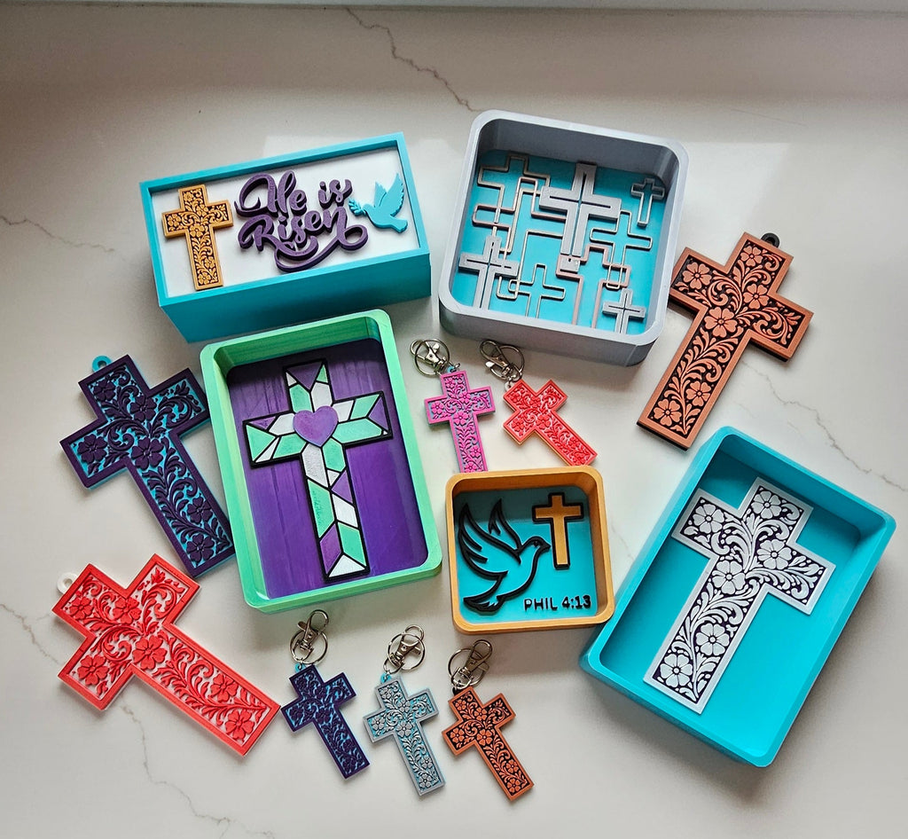 3D Printed Tooled Cross Wall Decor or Keychain Charm