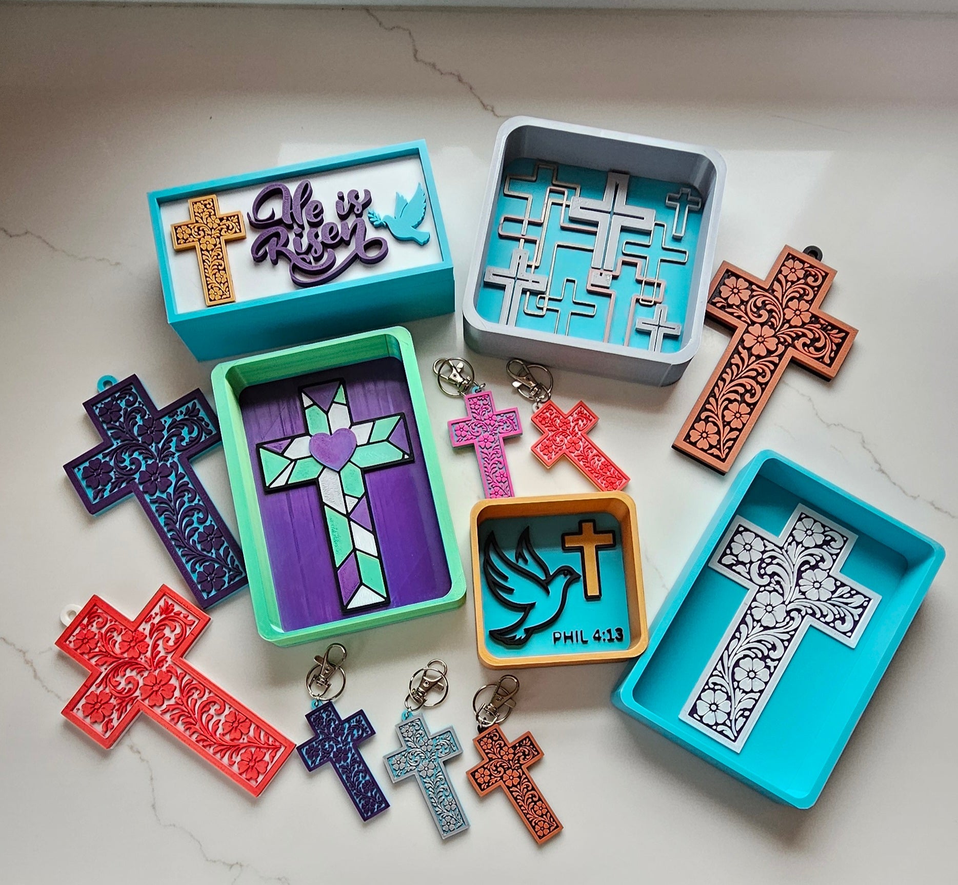 3D Printed Tooled Cross Wall Decor or Keychain Charm