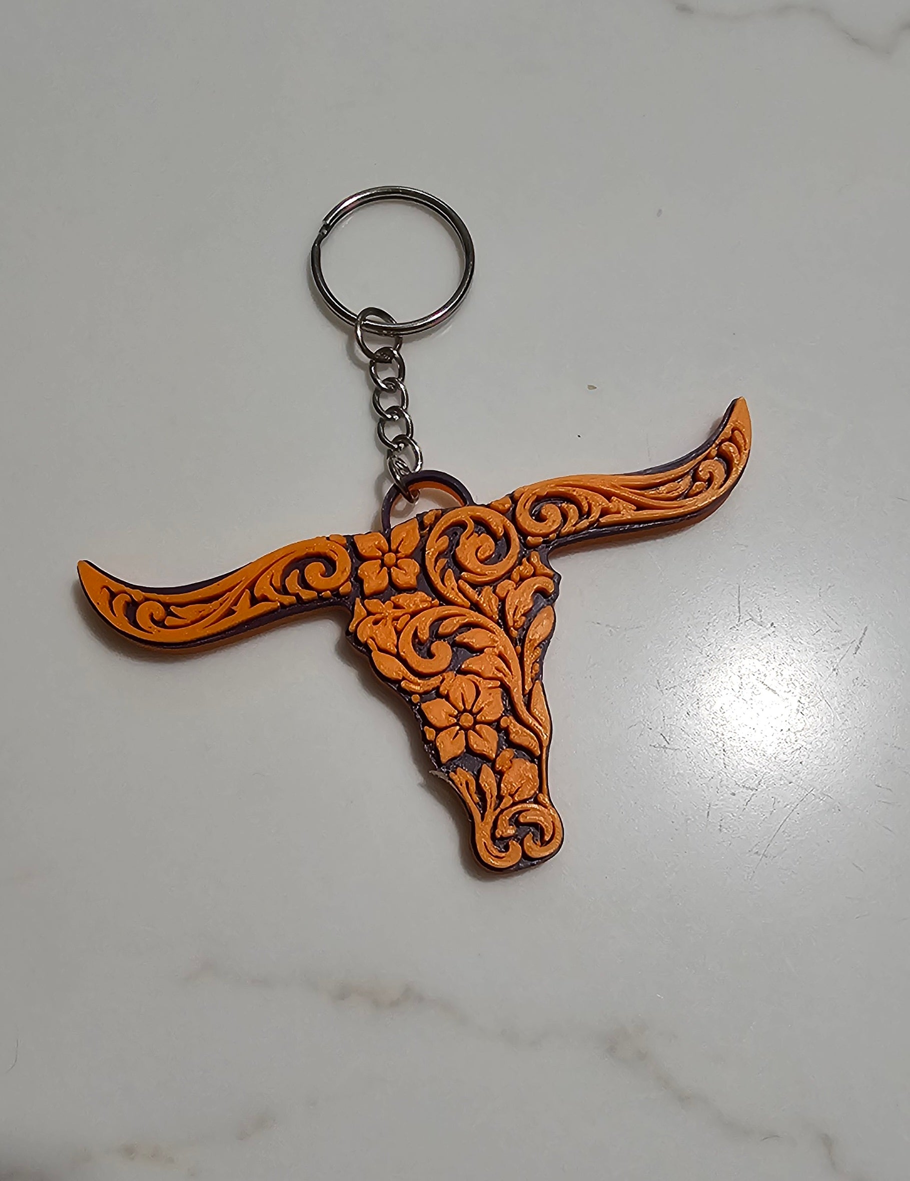 3D Printed Tooled Longhorn Keychain, Purse Charm, or Ornament