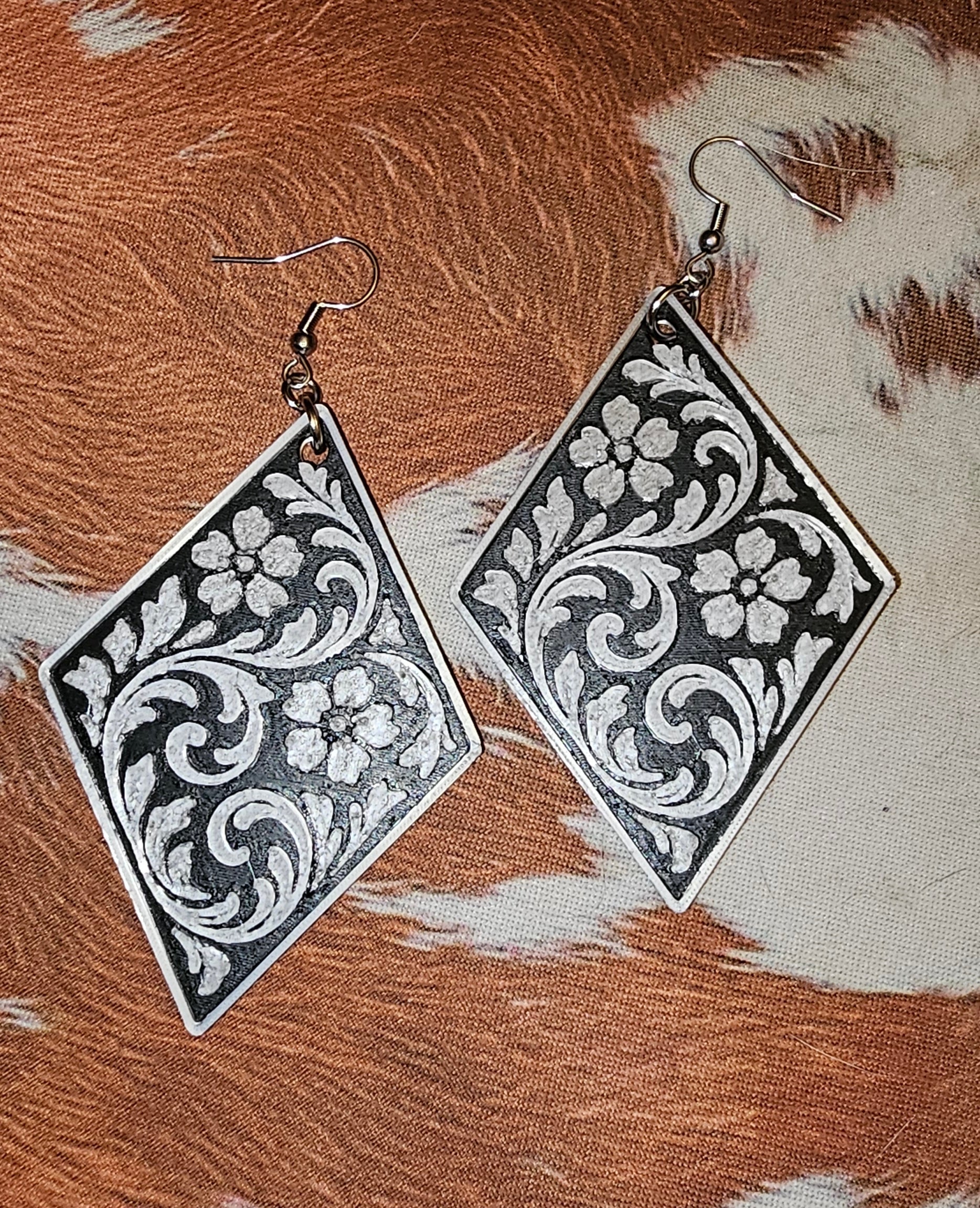3D Printed Western Tooled Floral Earrings