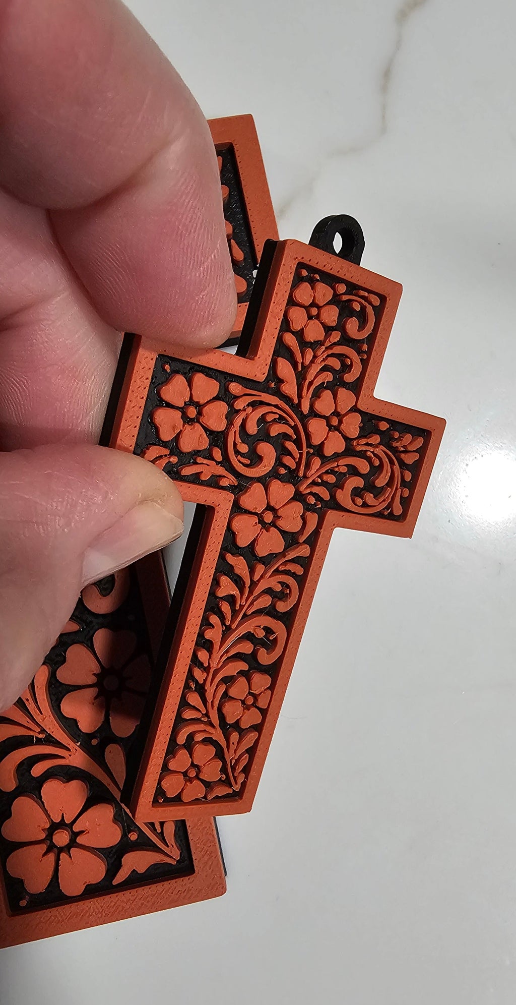 3D Printed Tooled Cross Wall Decor or Keychain Charm