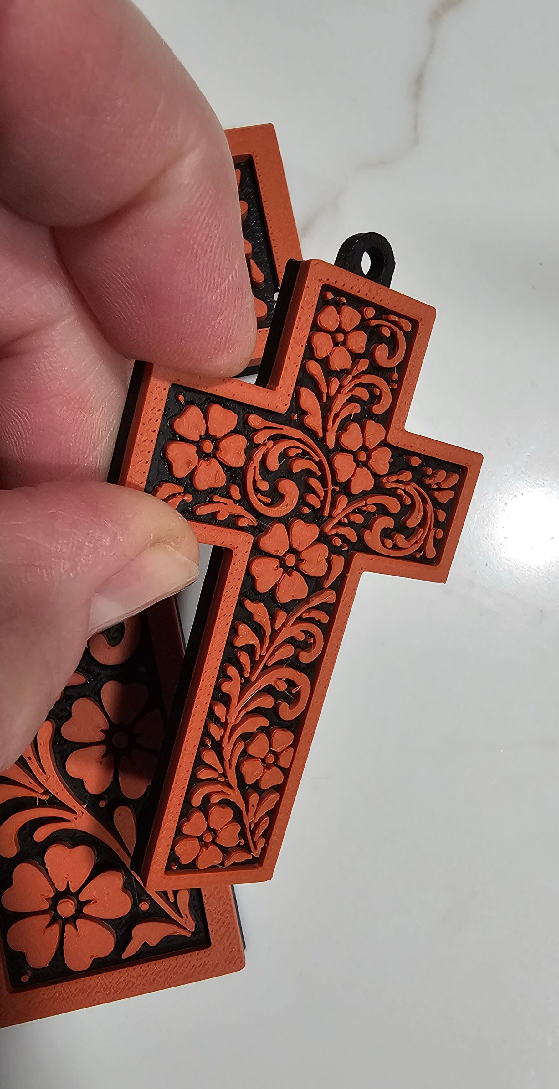 3D Printed Tooled Cross Wall Decor or Keychain Charm