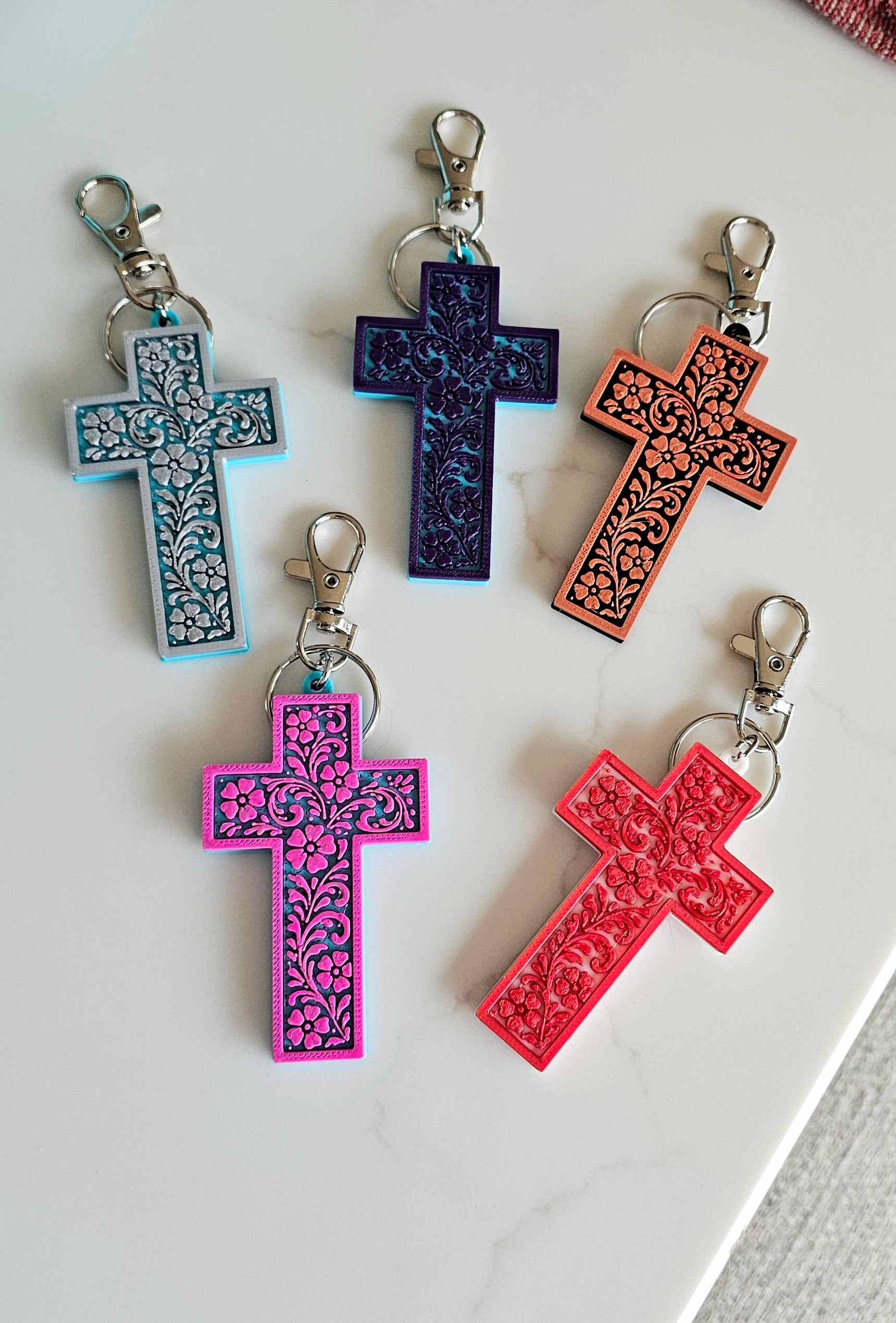 3D Printed Tooled Cross Wall Decor or Keychain Charm