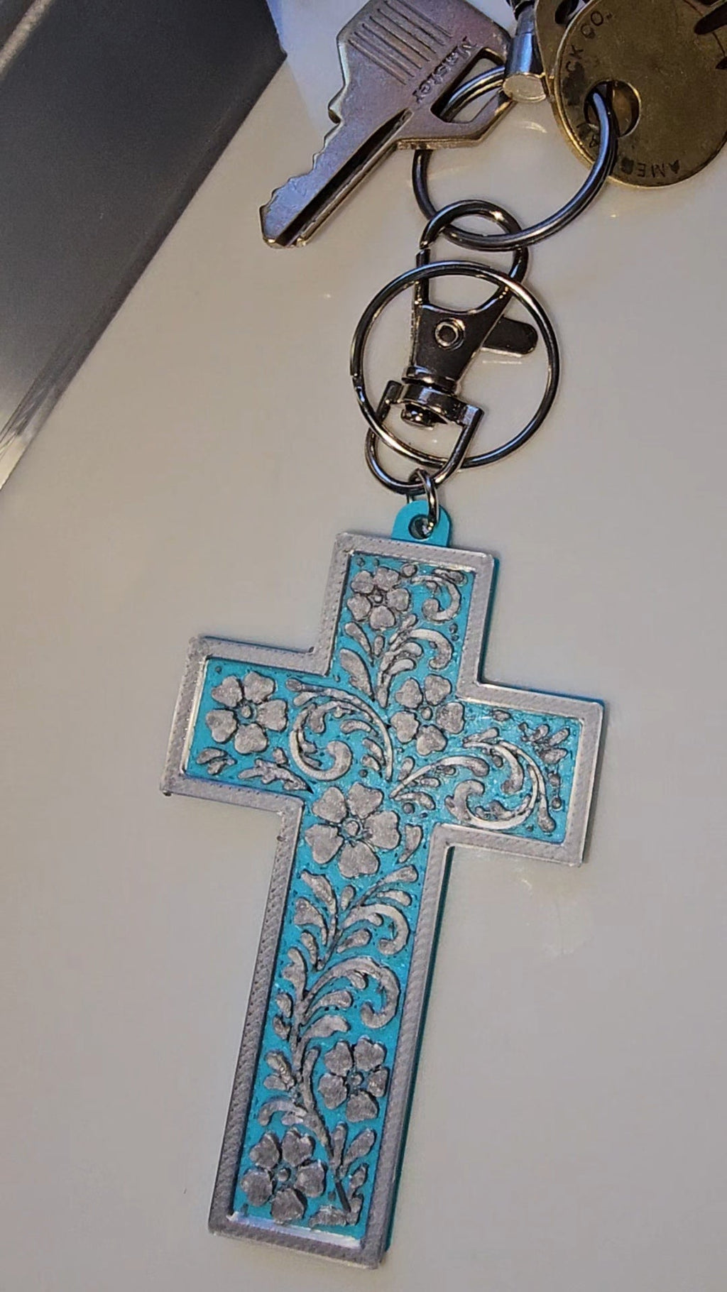 3D Printed Tooled Cross Wall Decor or Keychain Charm
