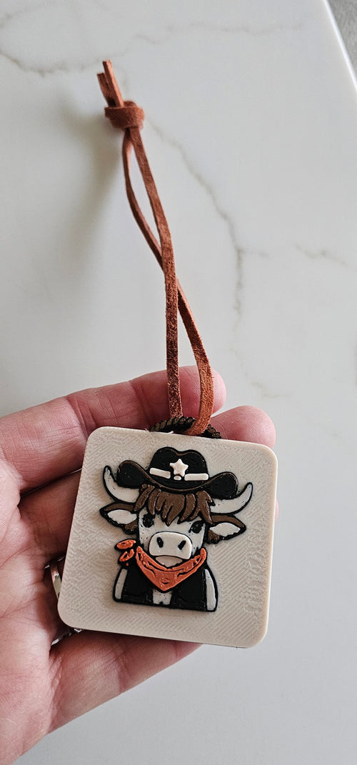 3D Printed Cowboy Highland Cow Necklace, Charm, or Keychain