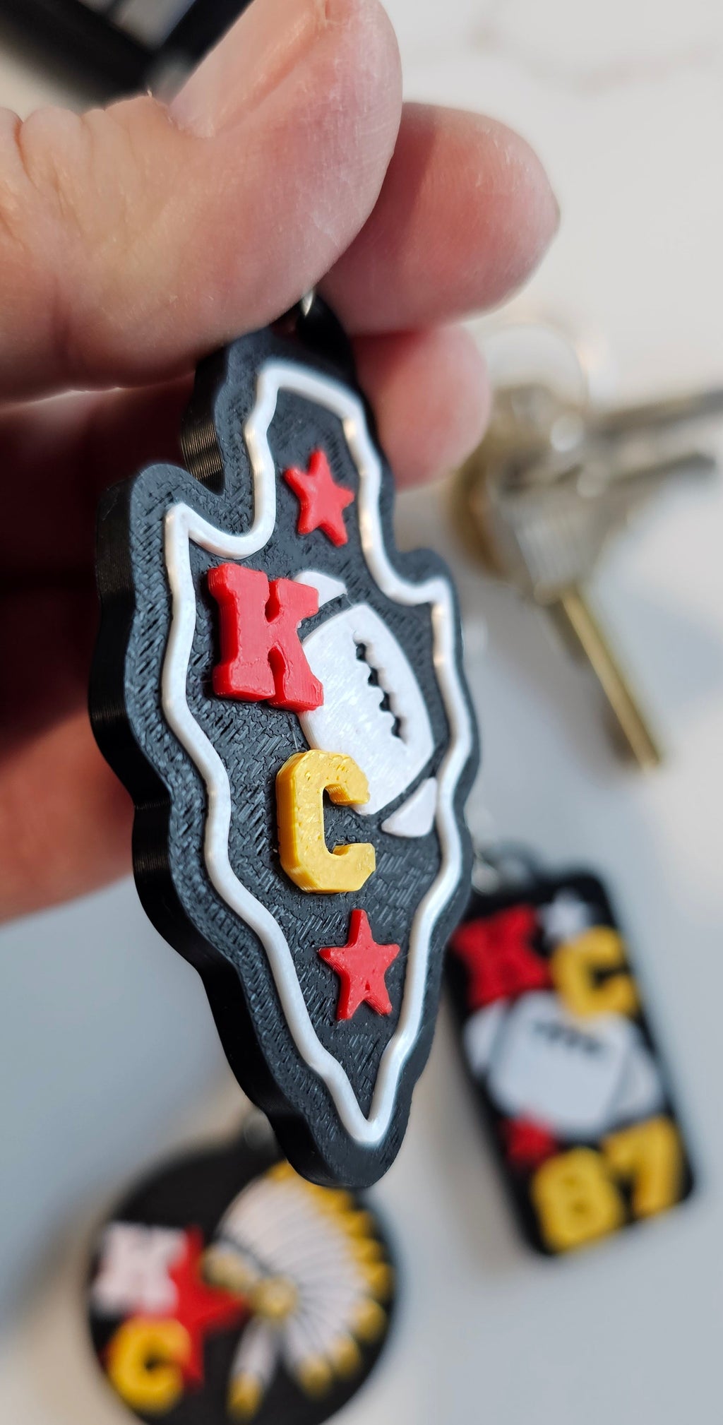 Chiefs Keychains Set of 3 3D Print Chiefs Arrowhead Kc Kansas City 87 Football Keychain ...