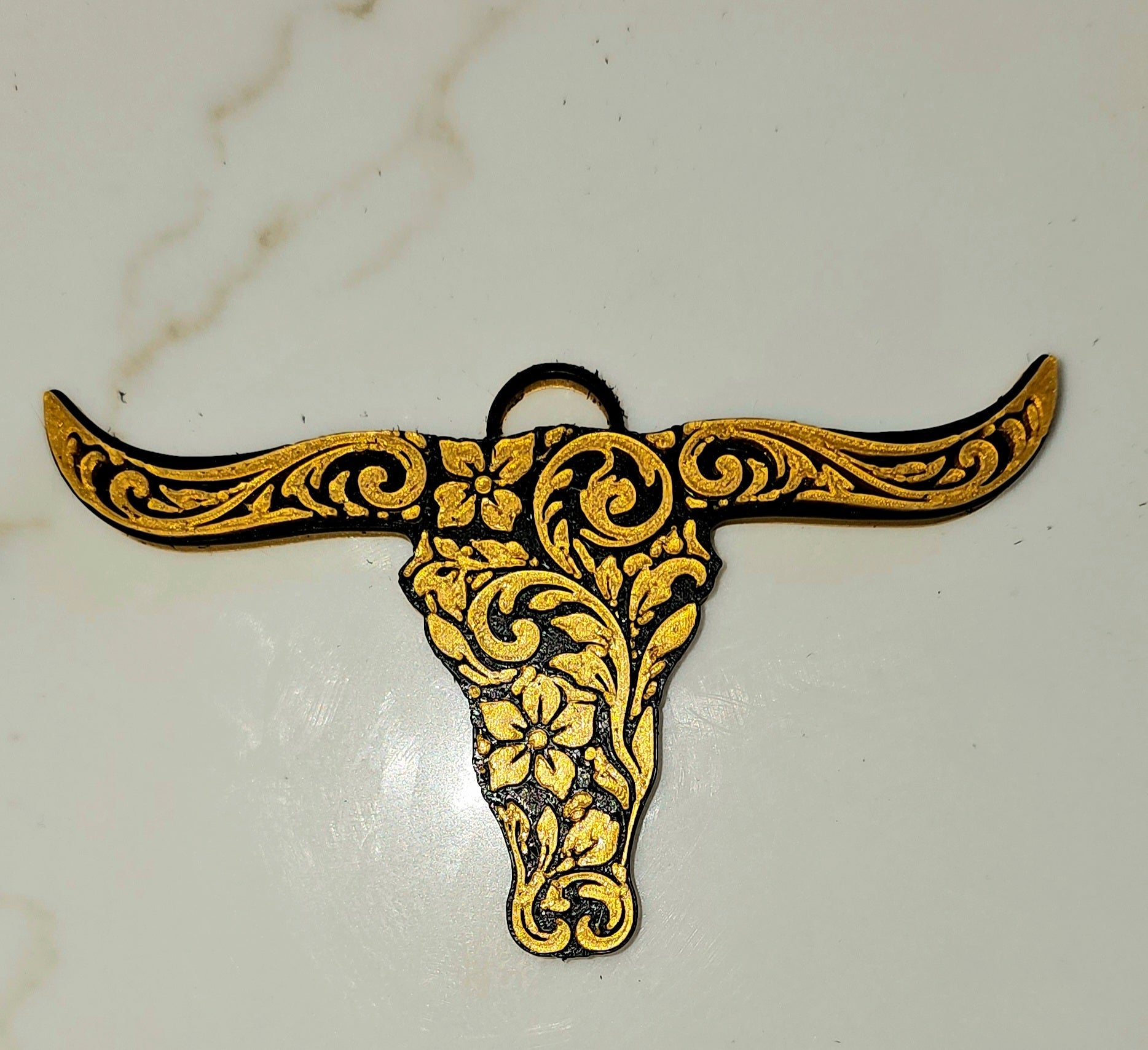 3D Printed Tooled Longhorn Keychain, Purse Charm, or Ornament