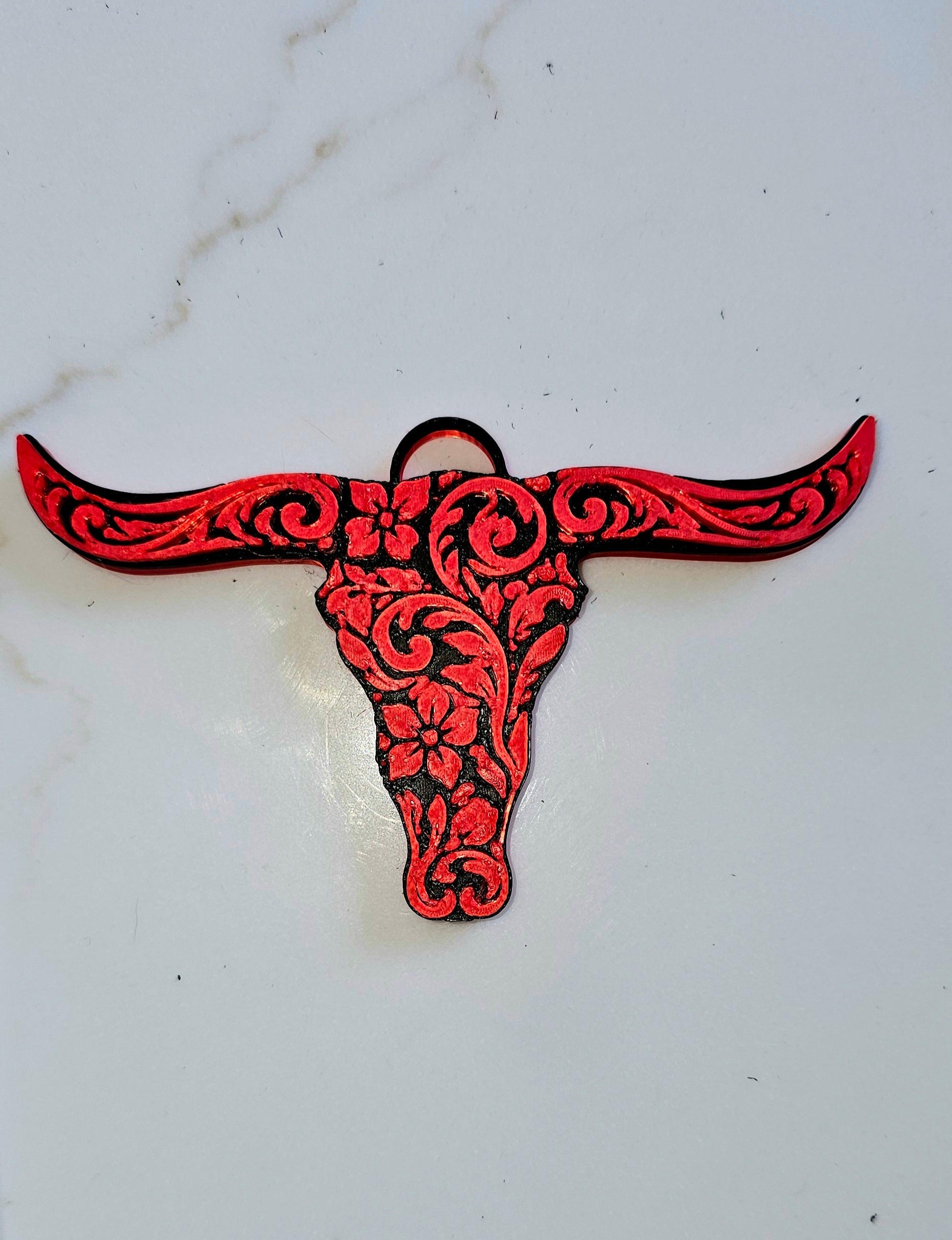 3D Printed Tooled Longhorn Keychain, Purse Charm, or Ornament