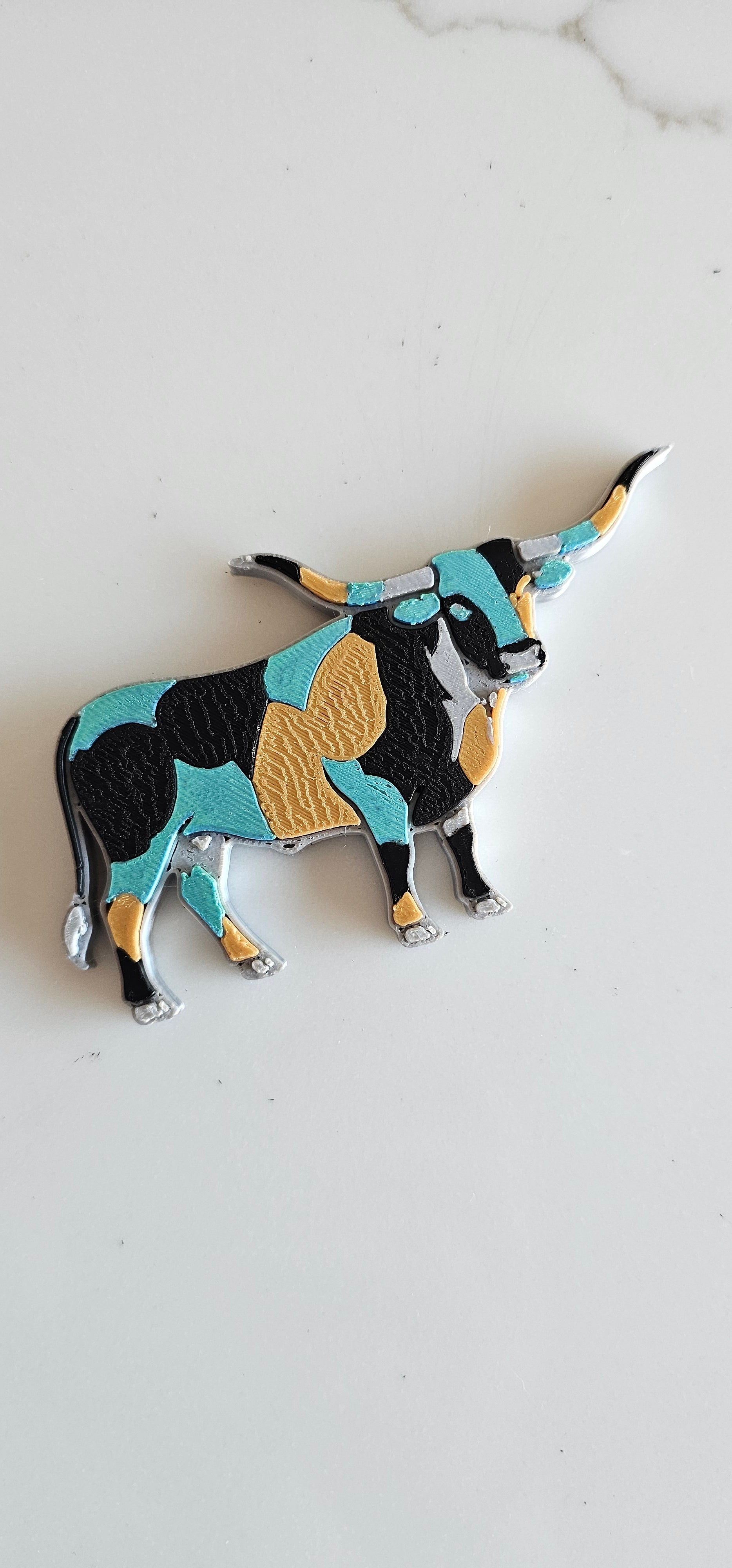 3D Printed Turquoise Longhorn Keychain, Purse Charm, or Magnet
