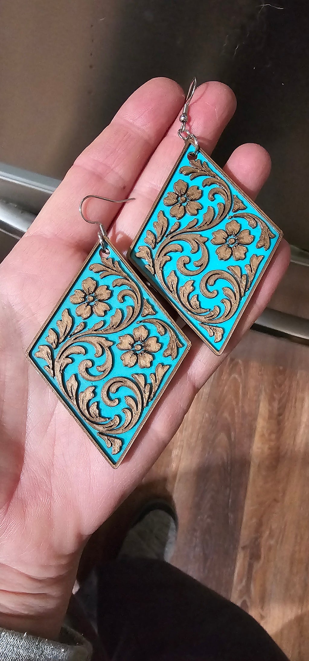 3D Printed Western Tooled Floral Earrings