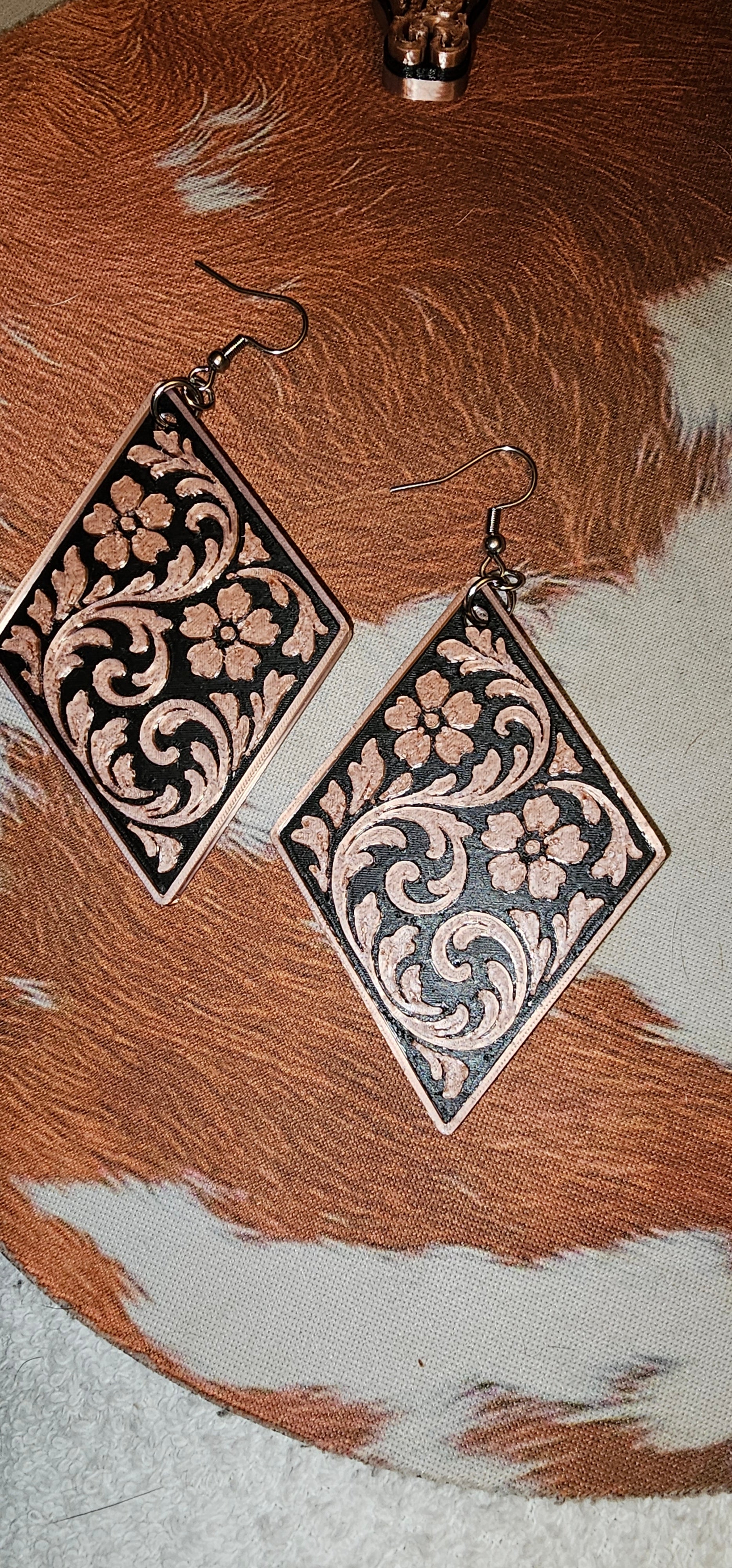 3D Printed Western Tooled Floral Earrings