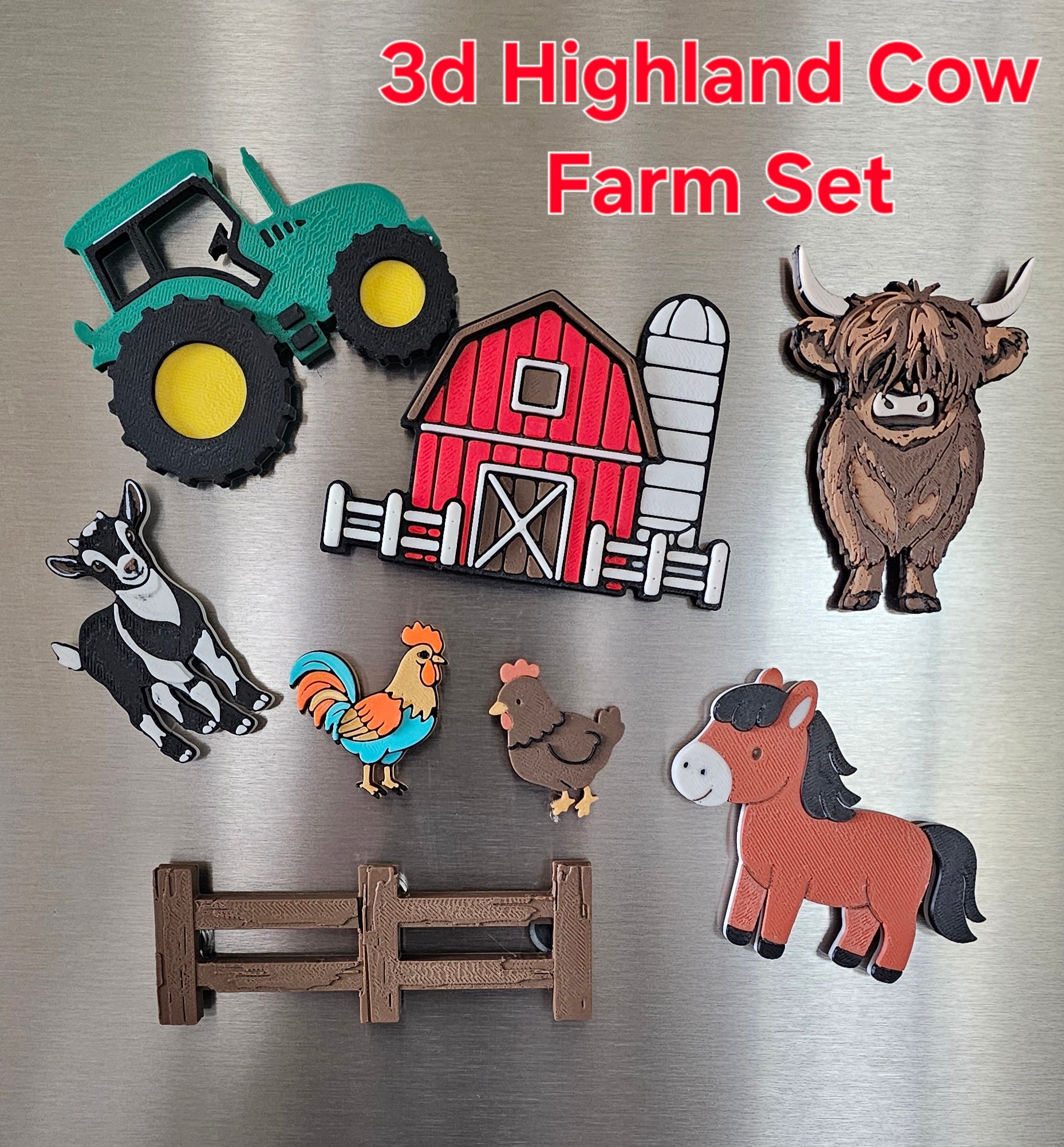 3D Printed Highland Cow Farm Magnet Gift Set