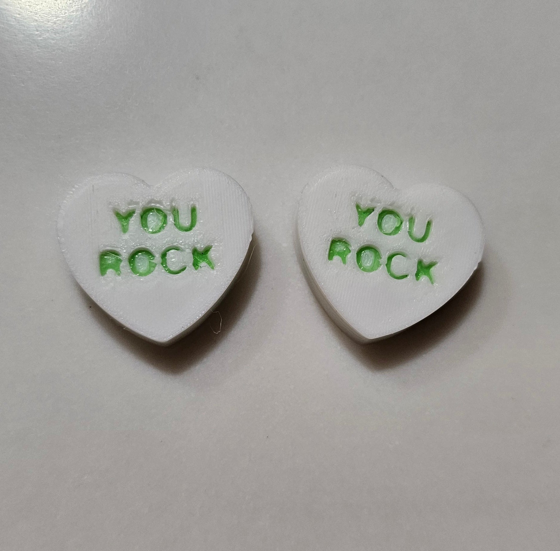 3D Printed Conversation Heart Pins or Earrings