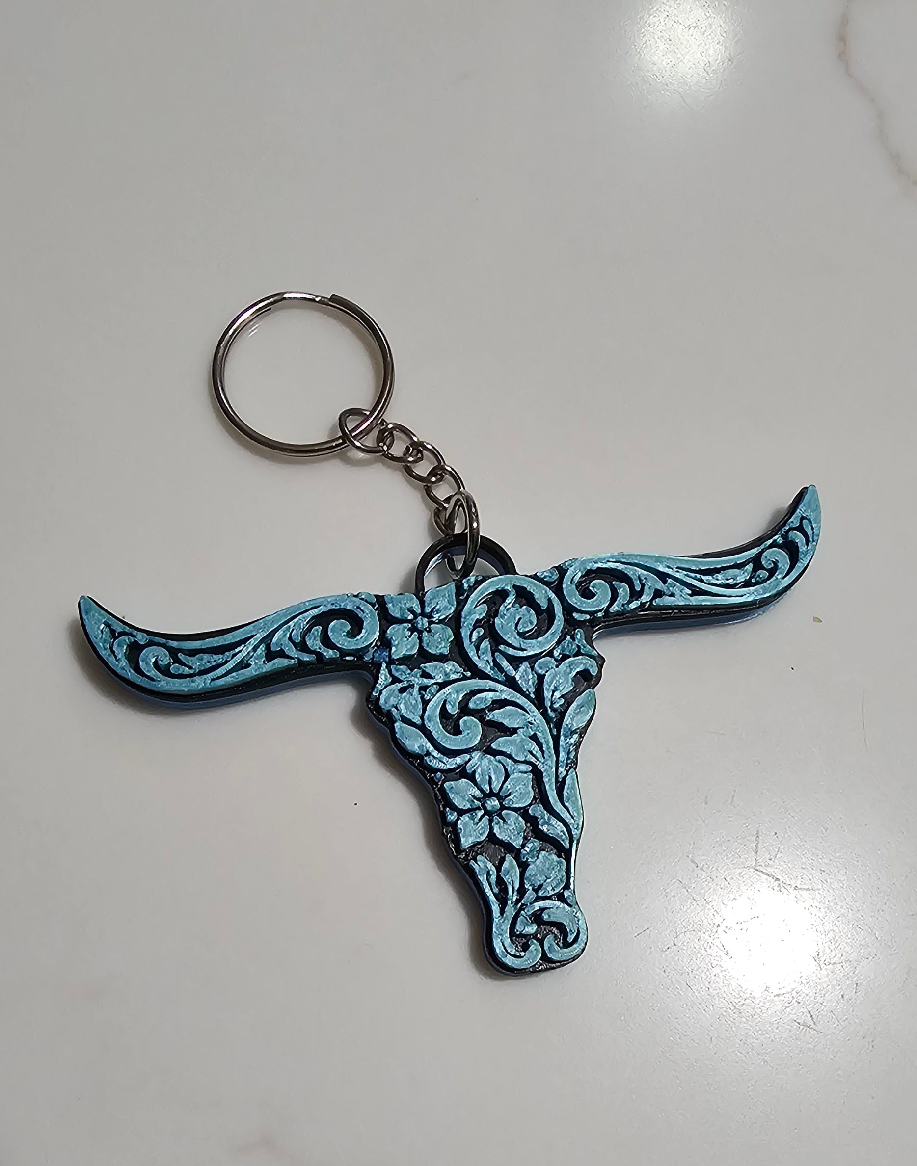 3D Printed Tooled Longhorn Keychain, Purse Charm, or Ornament