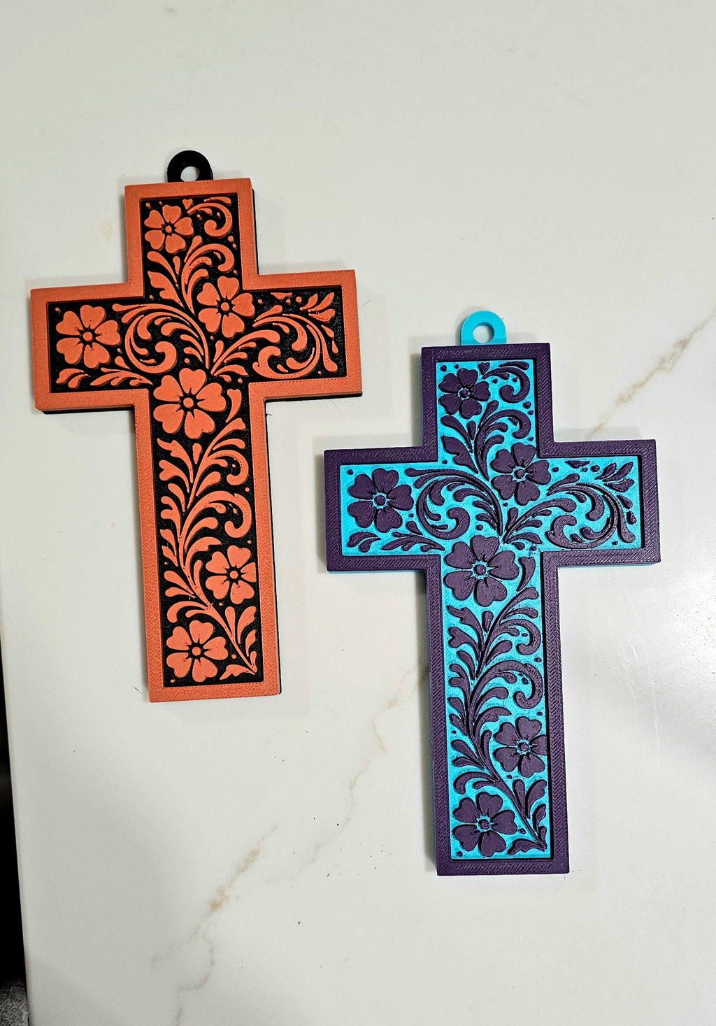 3D Printed Tooled Cross Wall Decor or Keychain Charm