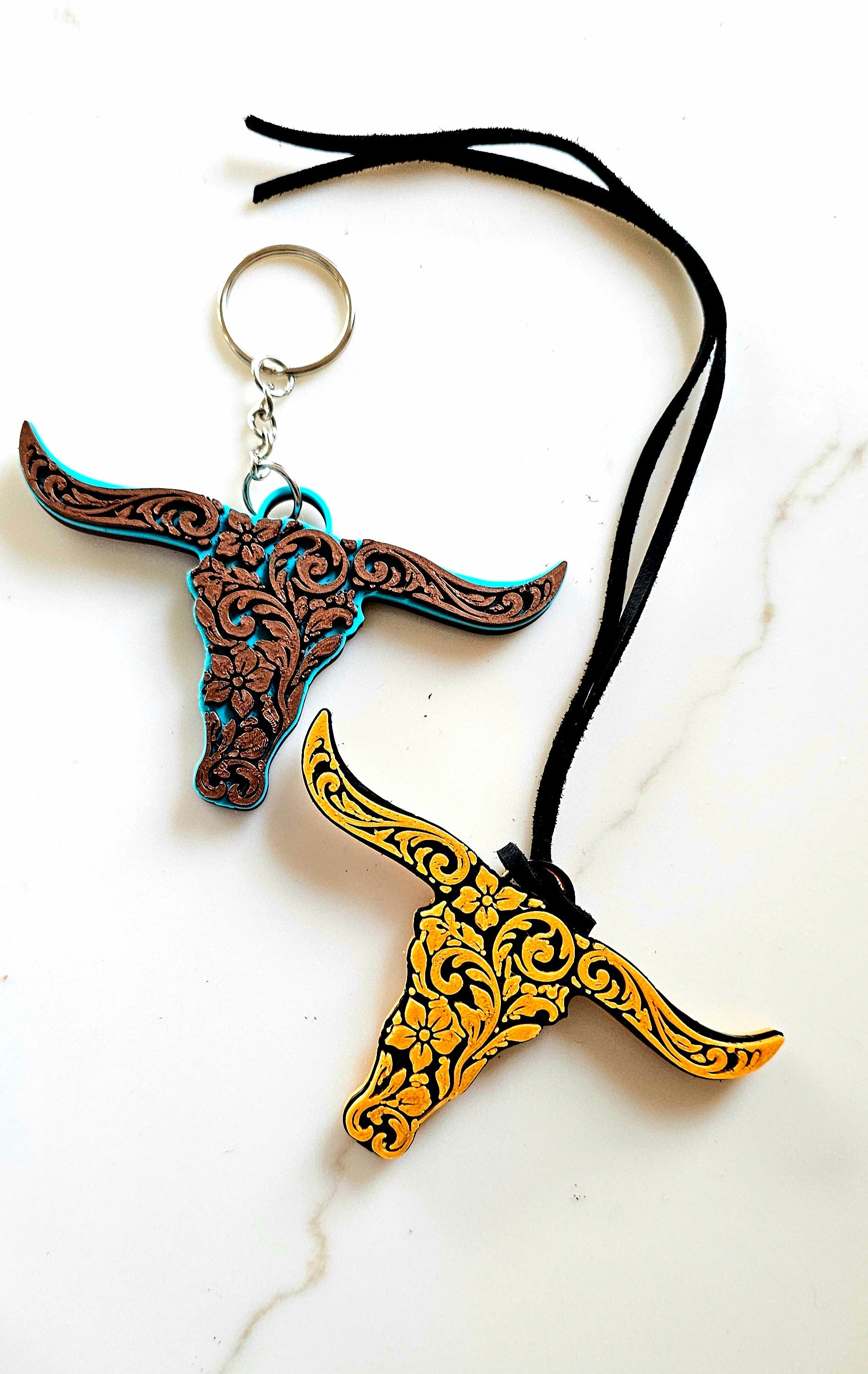 3D Printed Tooled Longhorn Keychain, Purse Charm, or Ornament