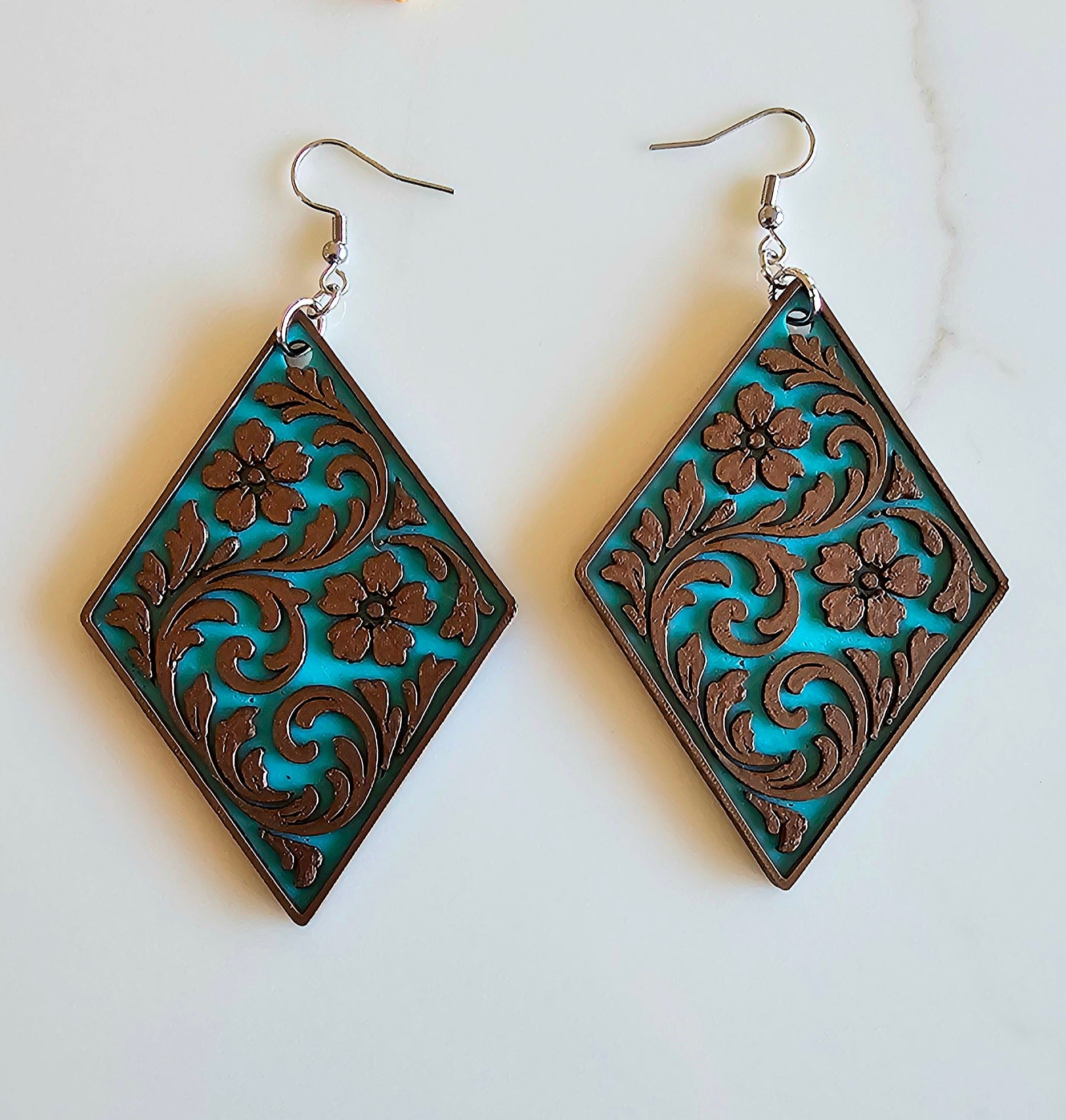 3D Printed Western Tooled Floral Earrings