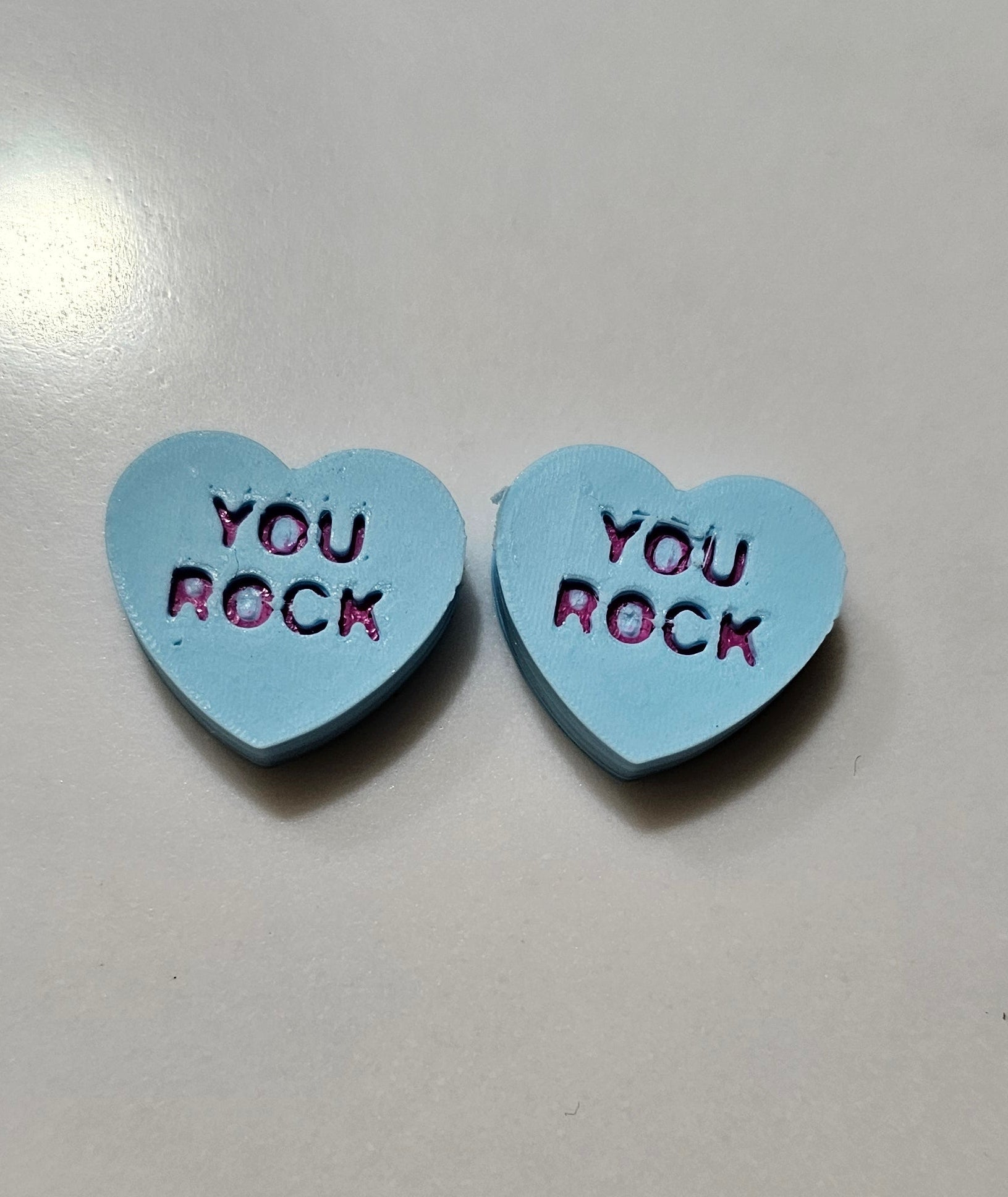 3D Printed Conversation Heart Pins or Earrings