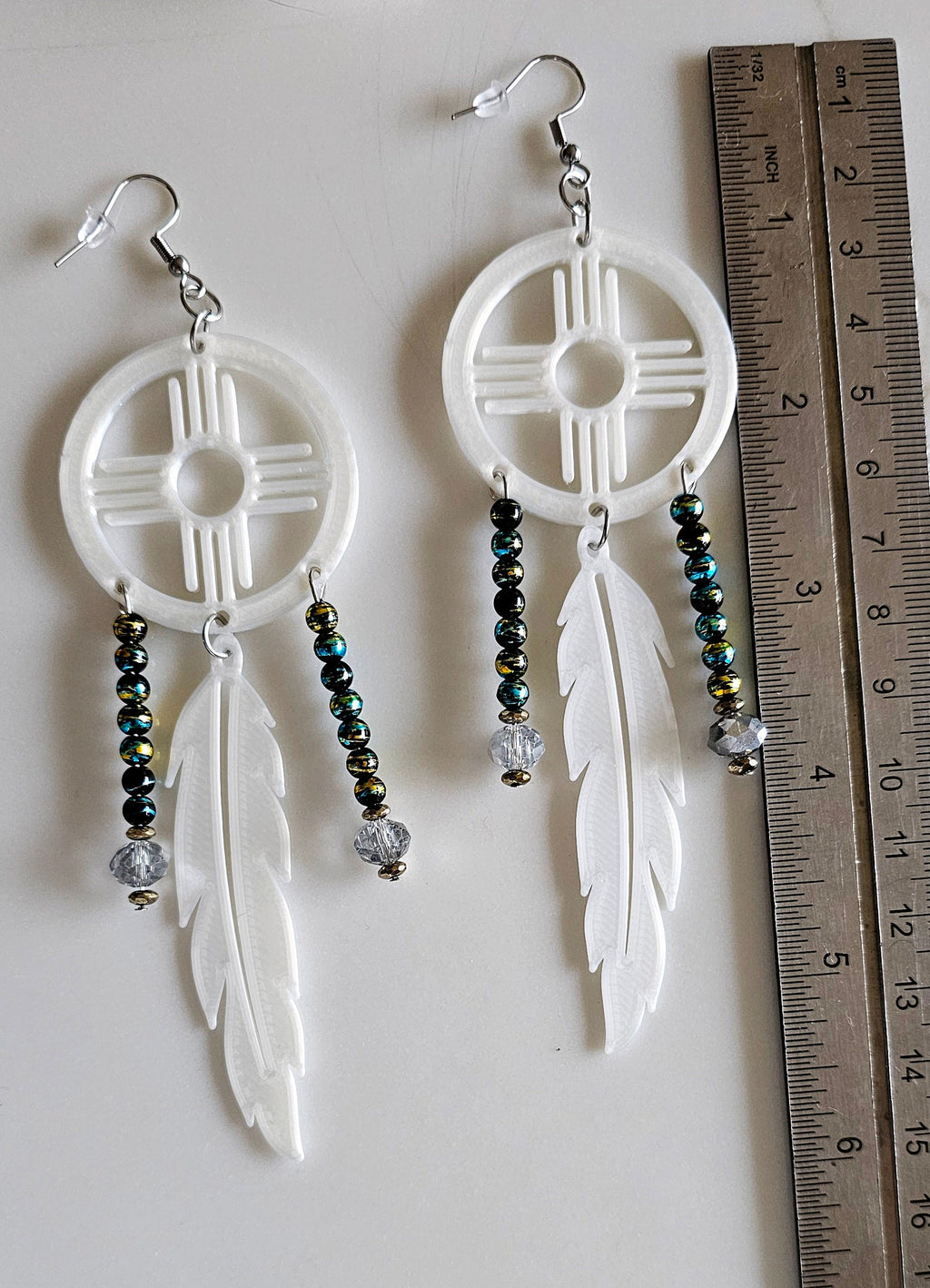 New Mexico Zia Feather Dreamcatcher Earrings