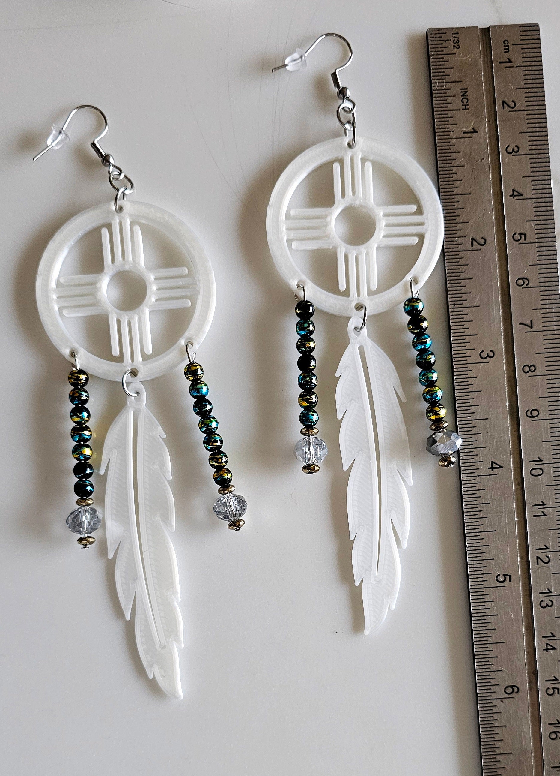 New Mexico Zia Feather Dreamcatcher Earrings