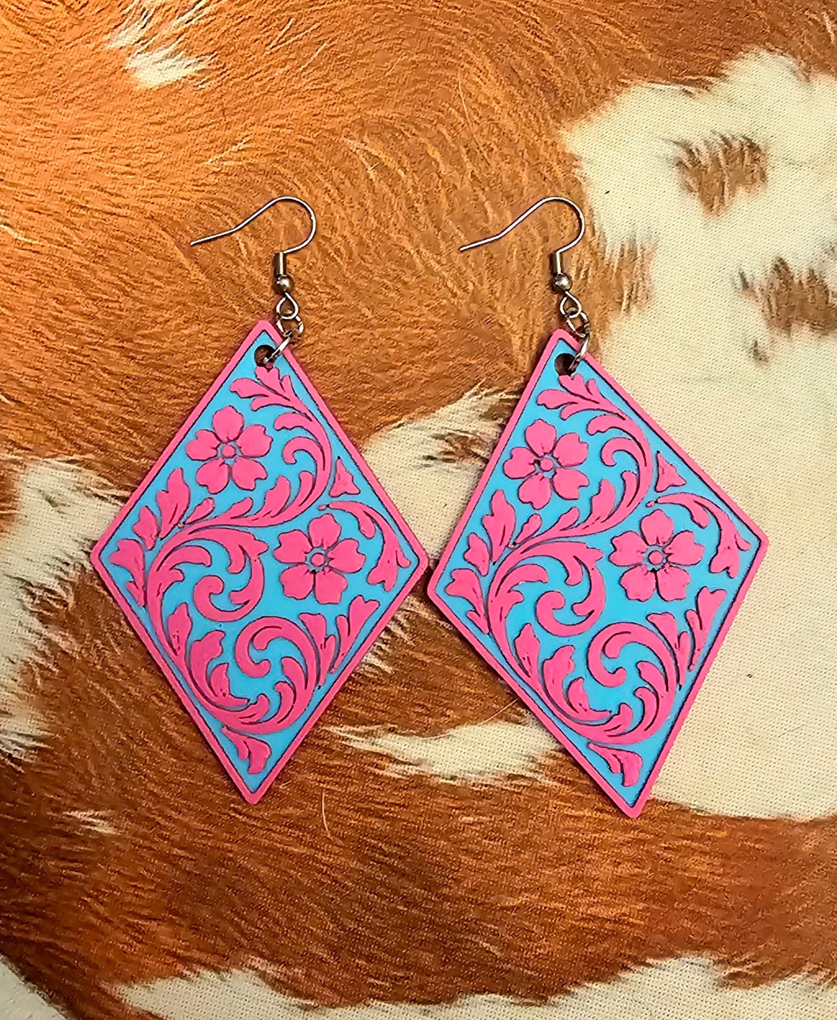 3D Printed Western Tooled Floral Earrings