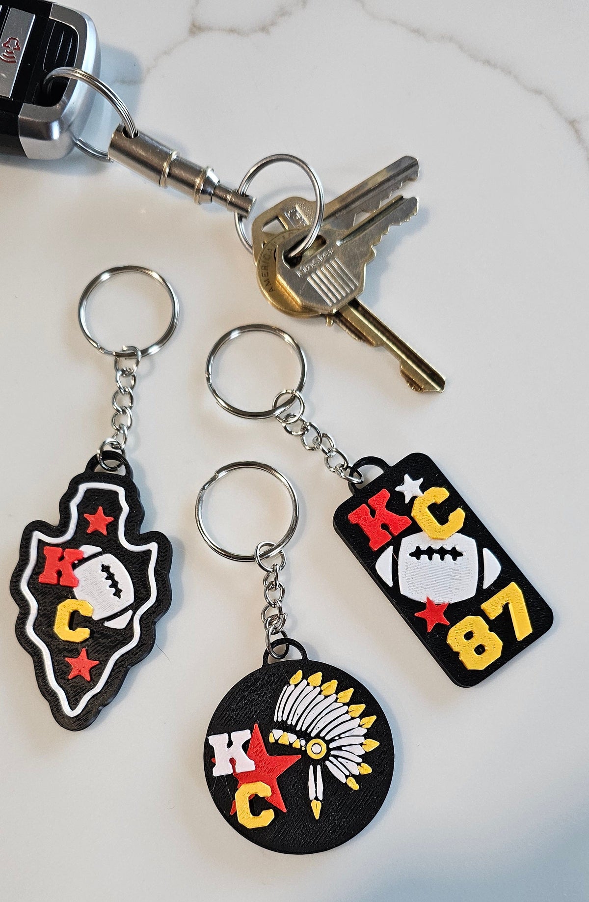 Chiefs Keychains Set of 3 3D Print Chiefs Arrowhead Kc Kansas City 87 Football Keychain ...