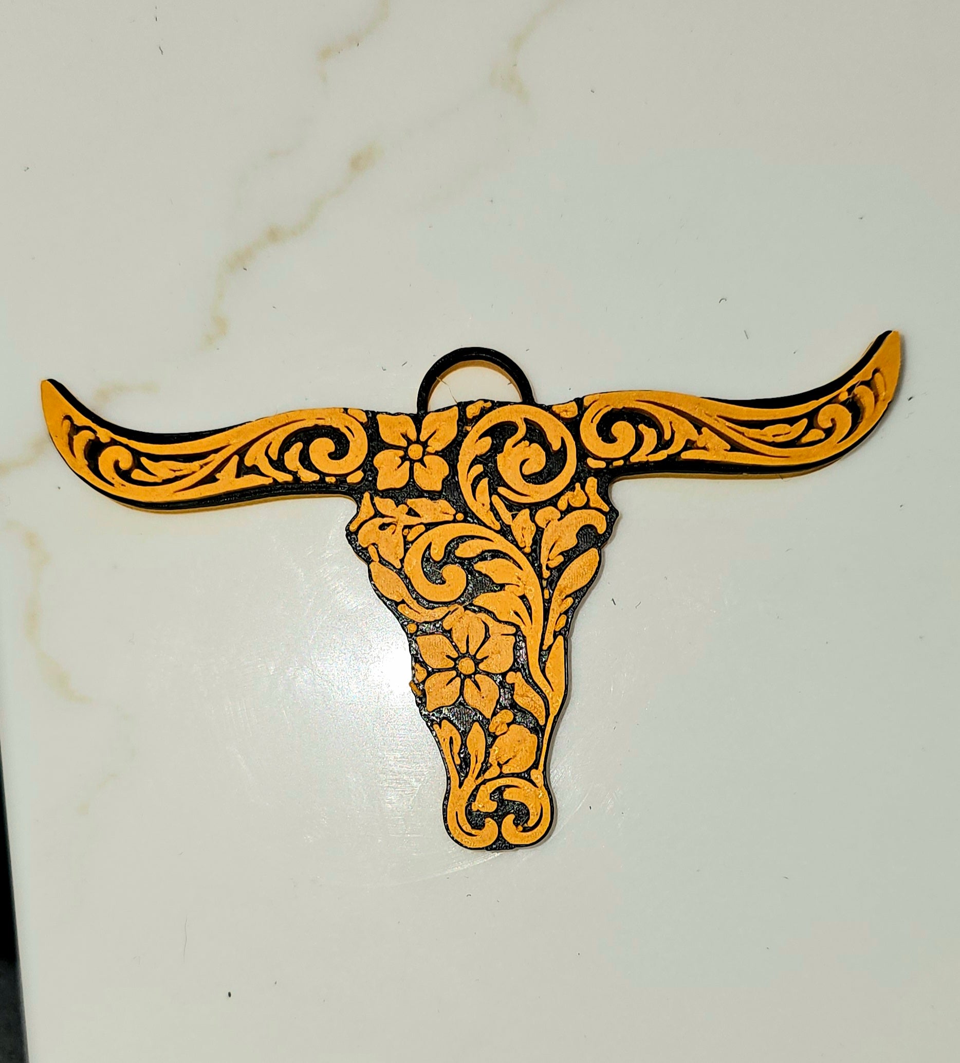 3D Printed Tooled Longhorn Keychain, Purse Charm, or Ornament