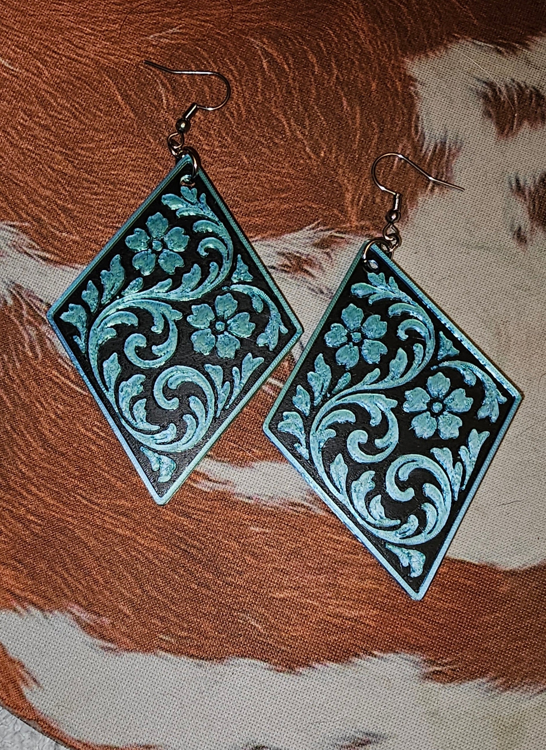 3D Printed Western Tooled Floral Earrings