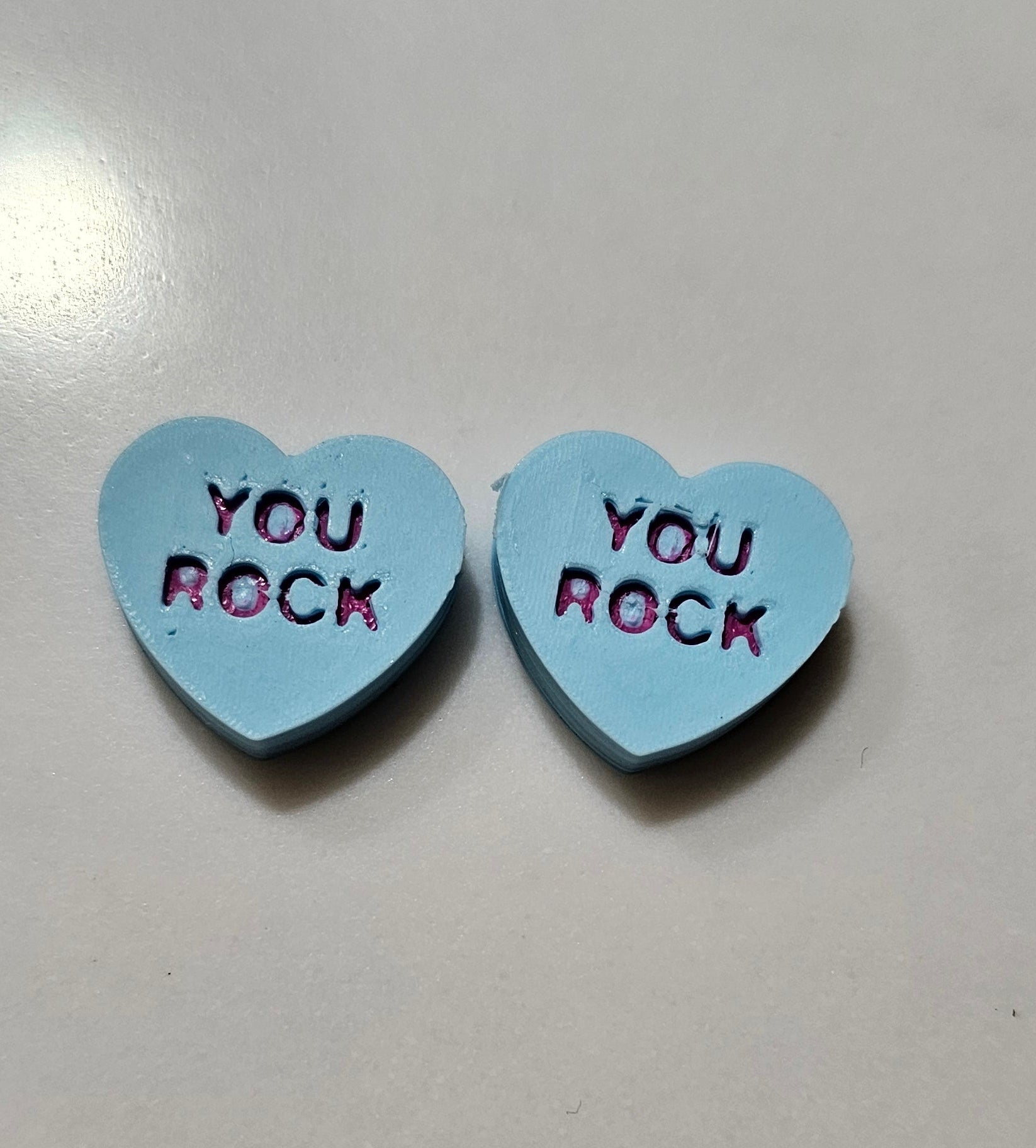 3D Printed Conversation Heart Pins or Earrings