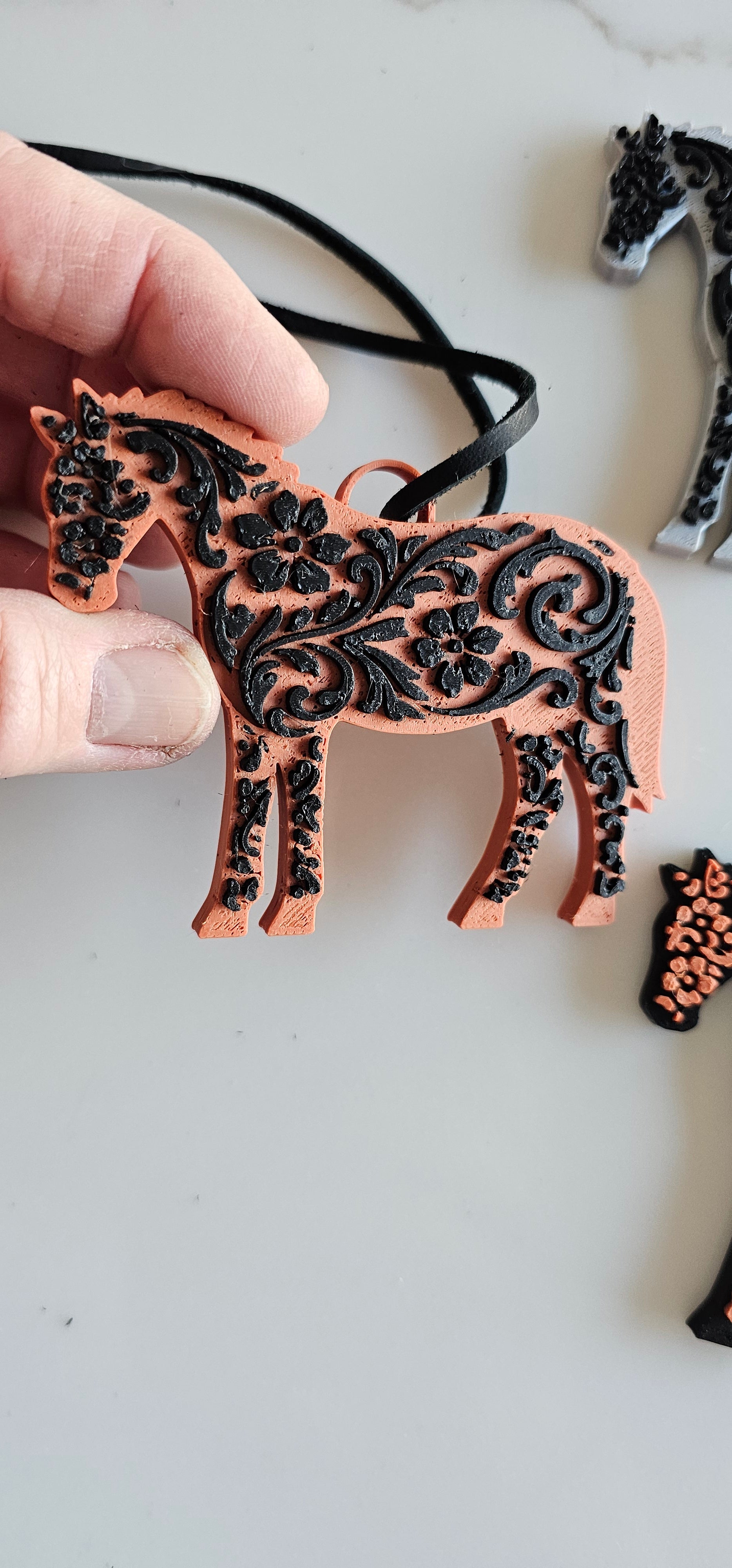 3D Printed Floral Tooled Horse Keychain or Purse Charm