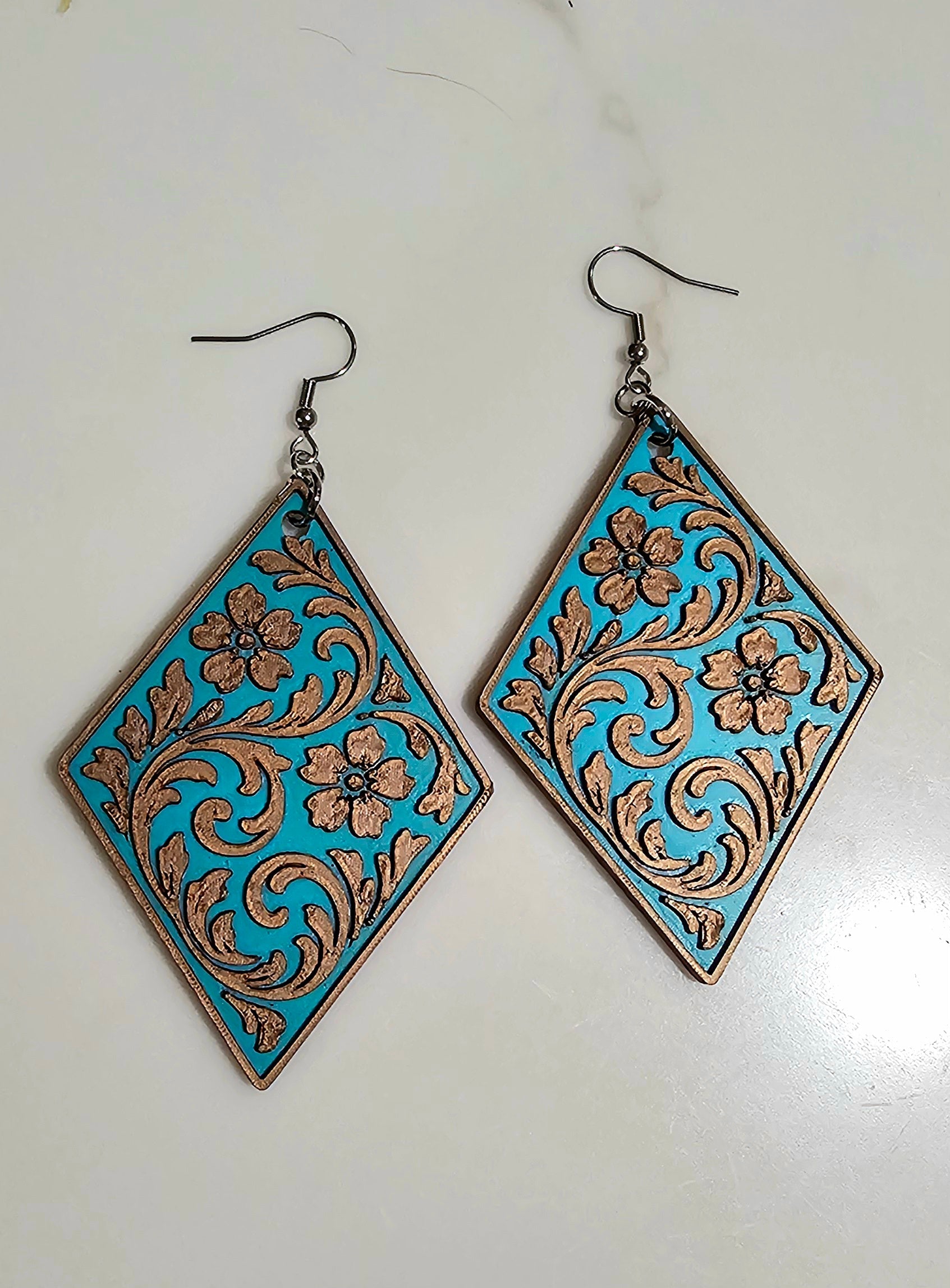 3D Printed Western Tooled Floral Earrings