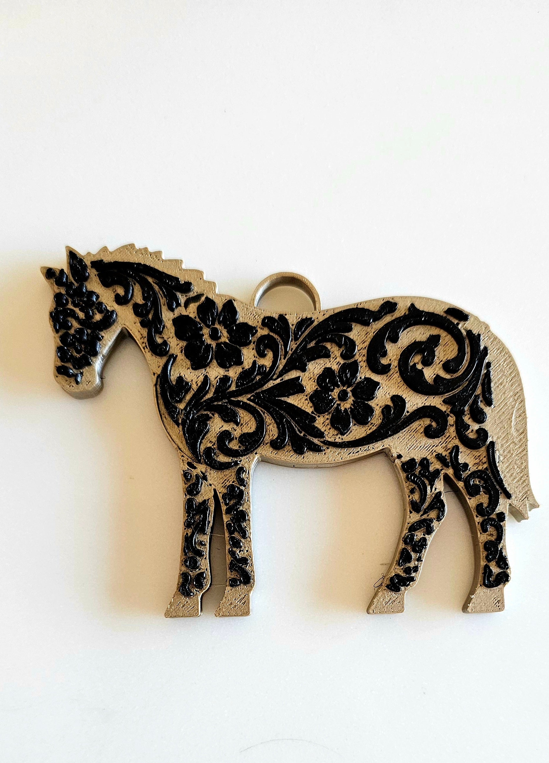 3D Printed Floral Tooled Horse Keychain or Purse Charm