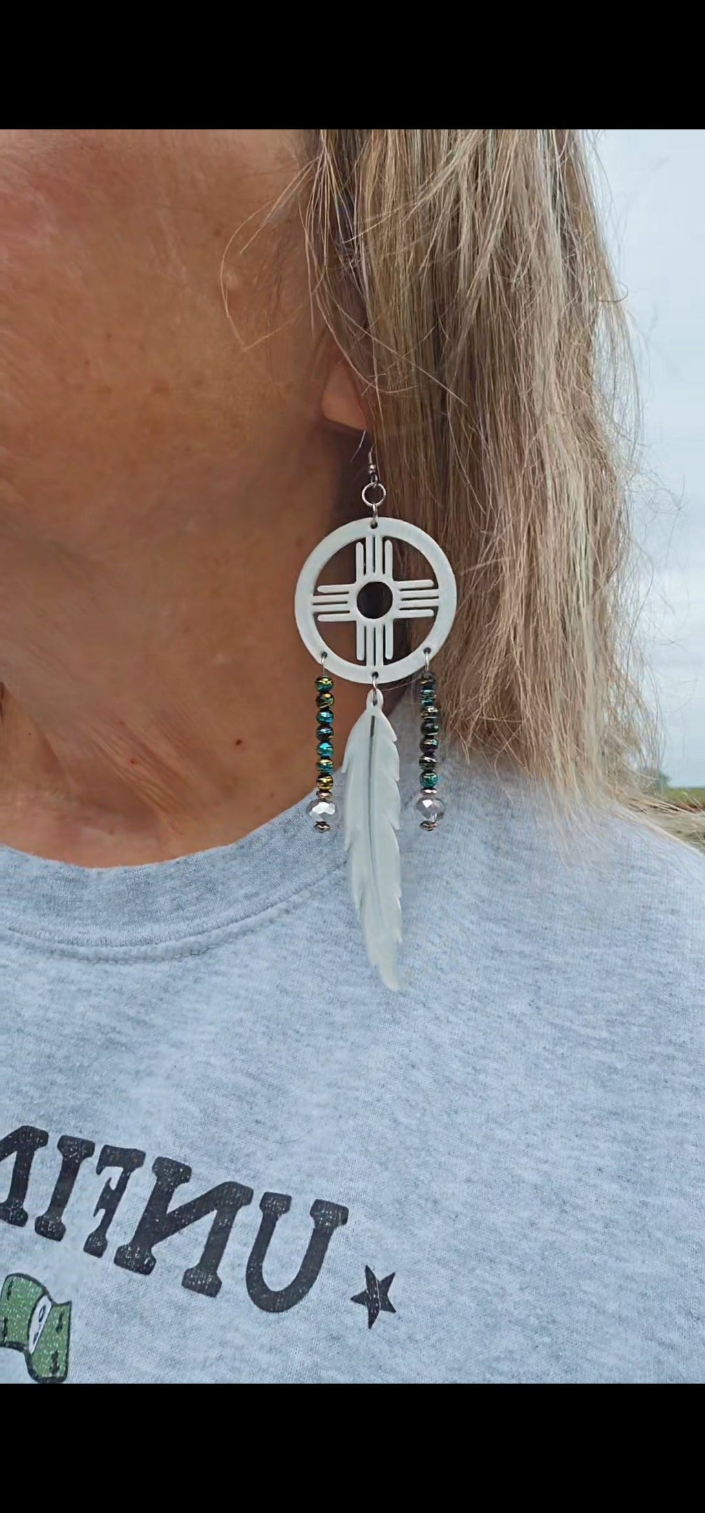 New Mexico Zia Feather Dreamcatcher Earrings