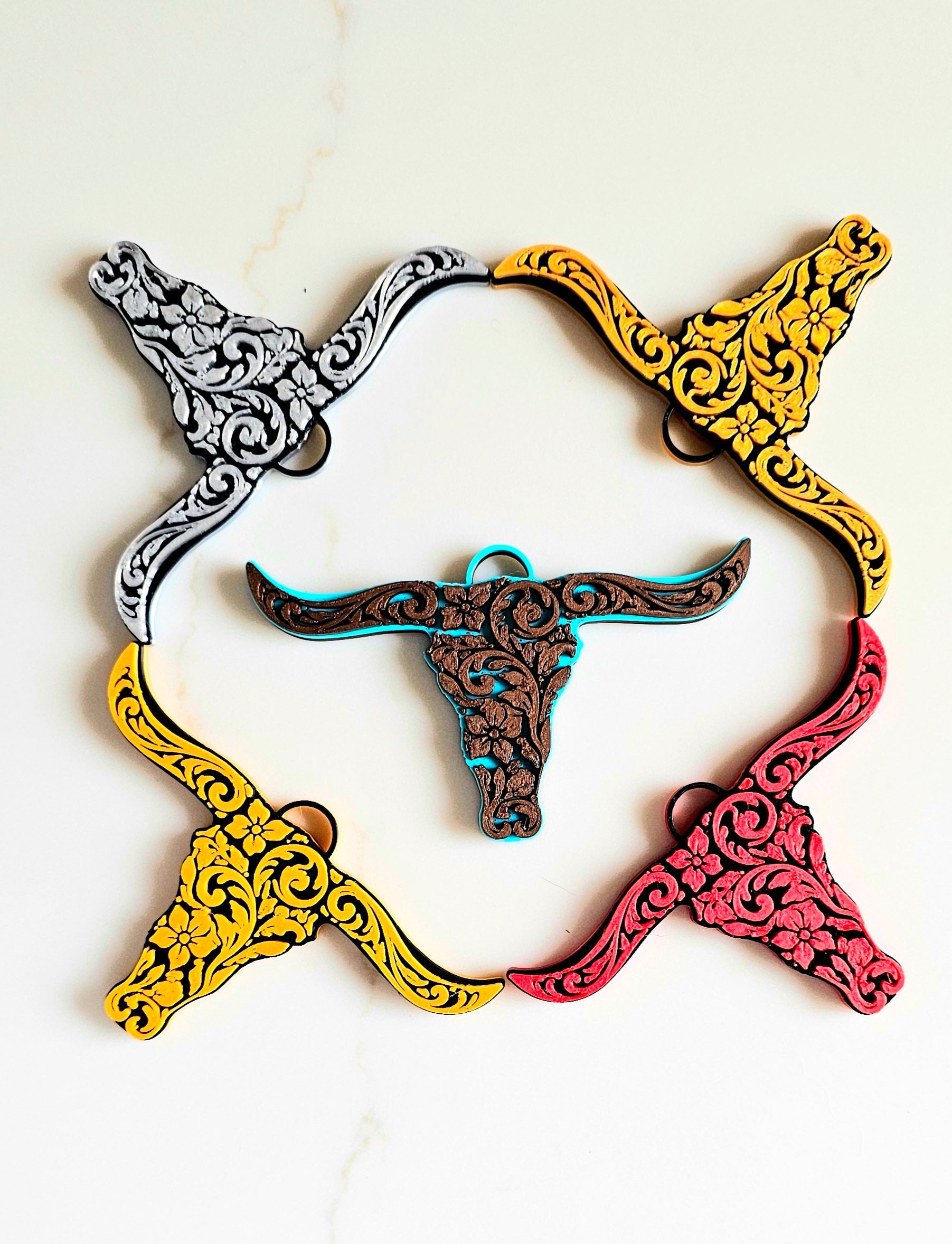 3D Printed Tooled Longhorn Keychain, Purse Charm, or Ornament