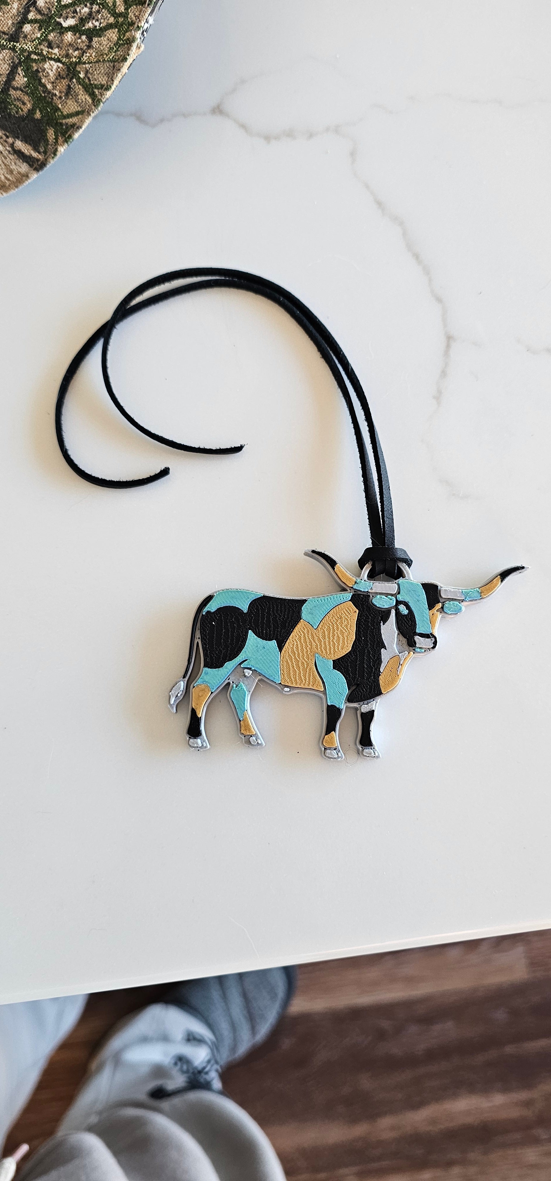 3D Printed Turquoise Longhorn Keychain, Purse Charm, or Magnet