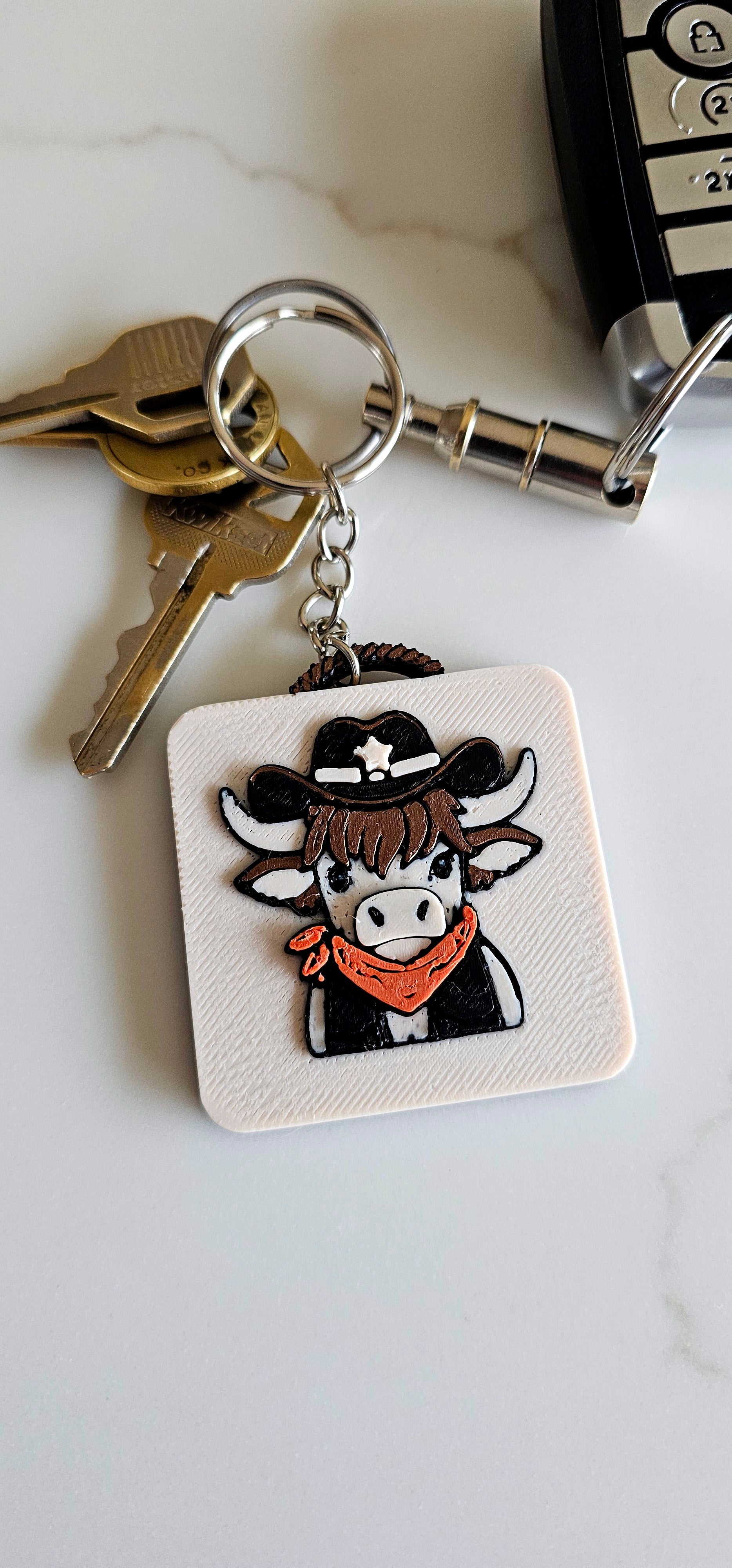 3D Printed Cowboy Highland Cow Necklace, Charm, or Keychain