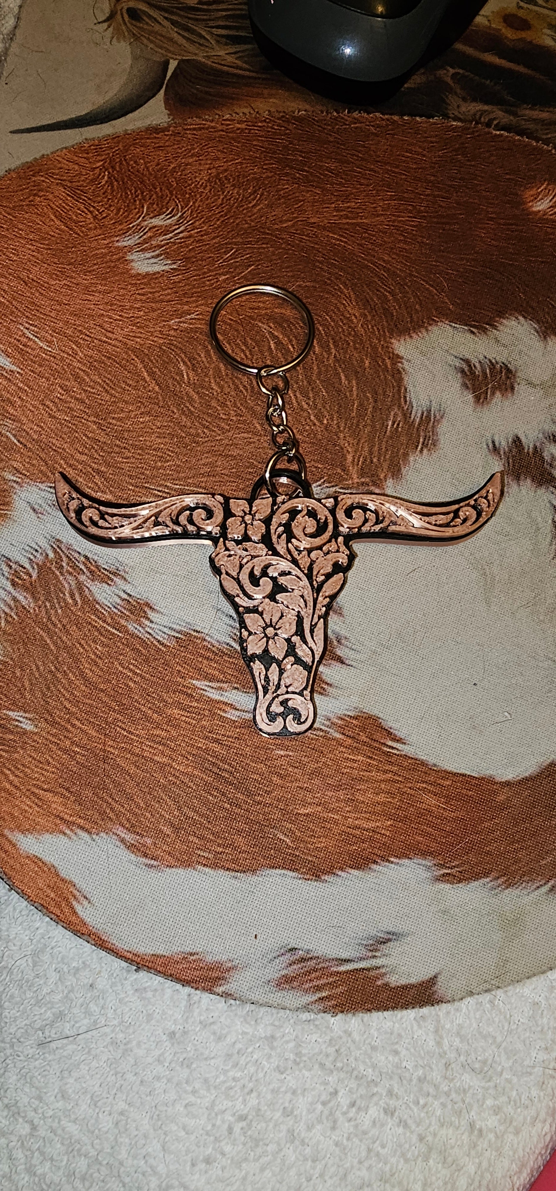 3D Printed Tooled Longhorn Keychain, Purse Charm, or Ornament