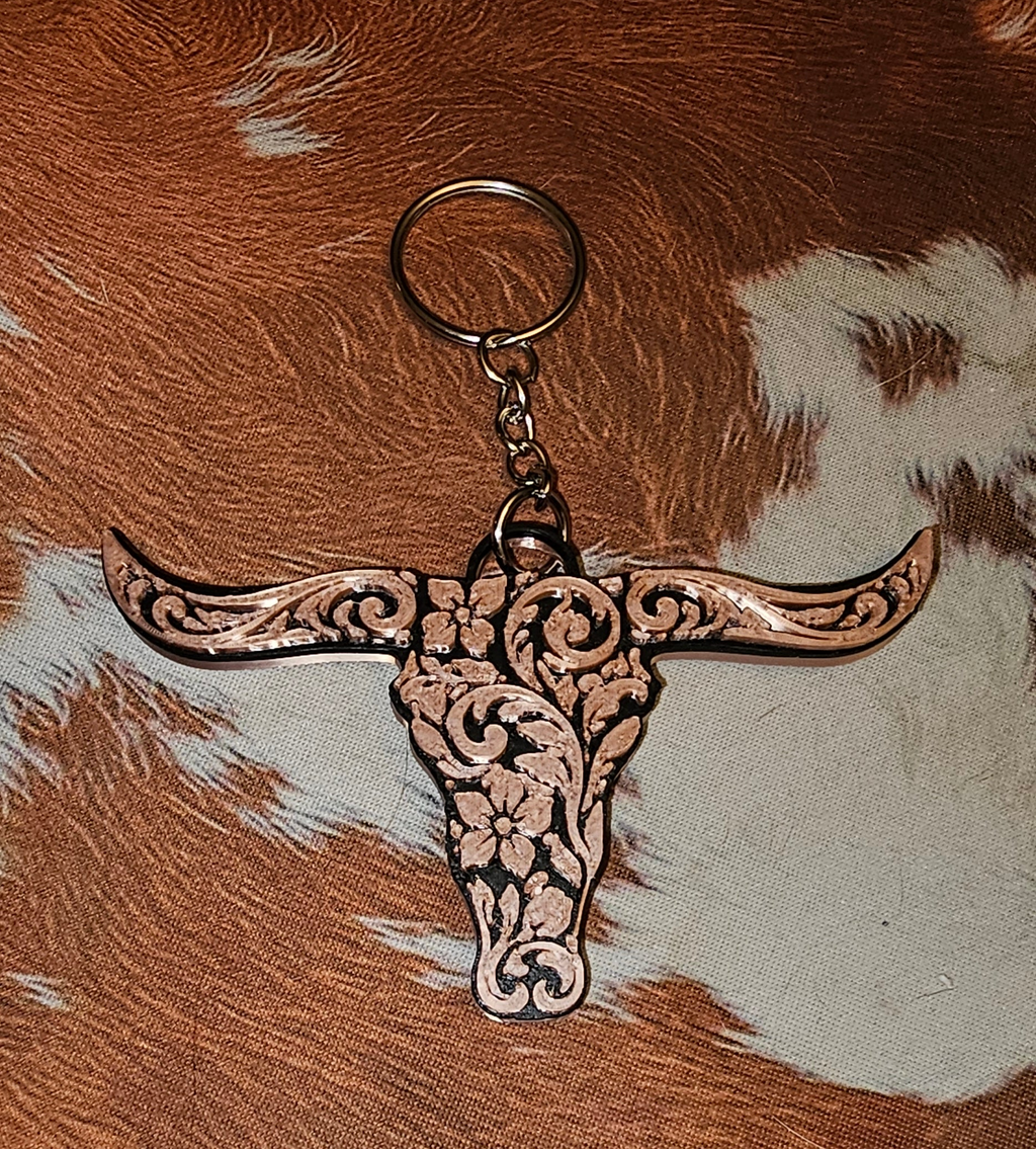3D Printed Tooled Longhorn Keychain, Purse Charm, or Ornament