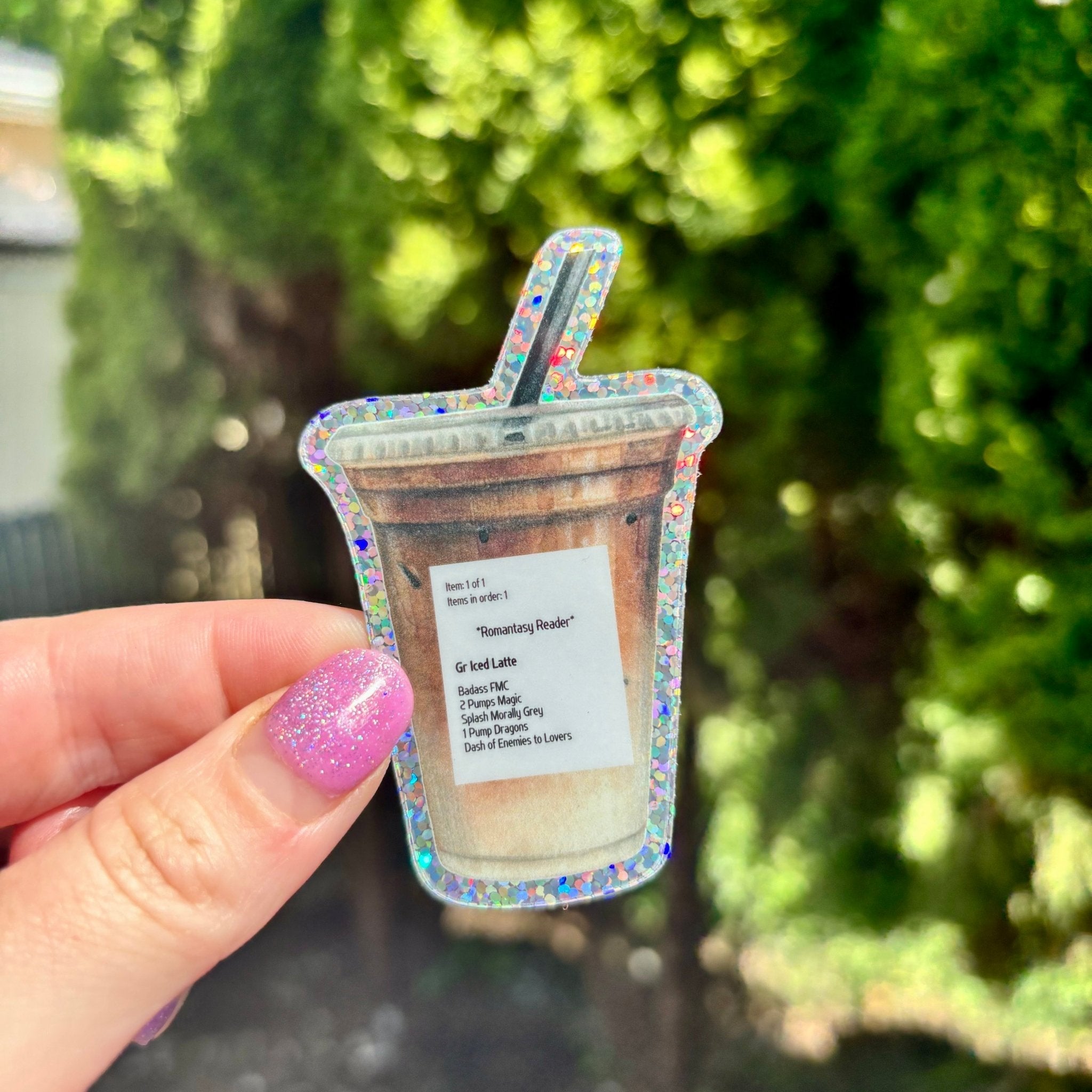 Romantasy Iced Coffee Glitter Sticker