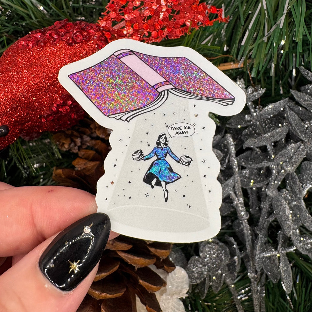 Take Me Away Open Book Crushed Glitter Sticker